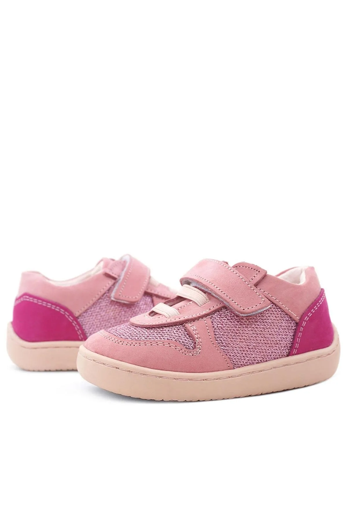 Bob Hakiki Deri Pembe Simli Barefoot Cırtlı Lastikli Bebek Sneaker Ayakkabı