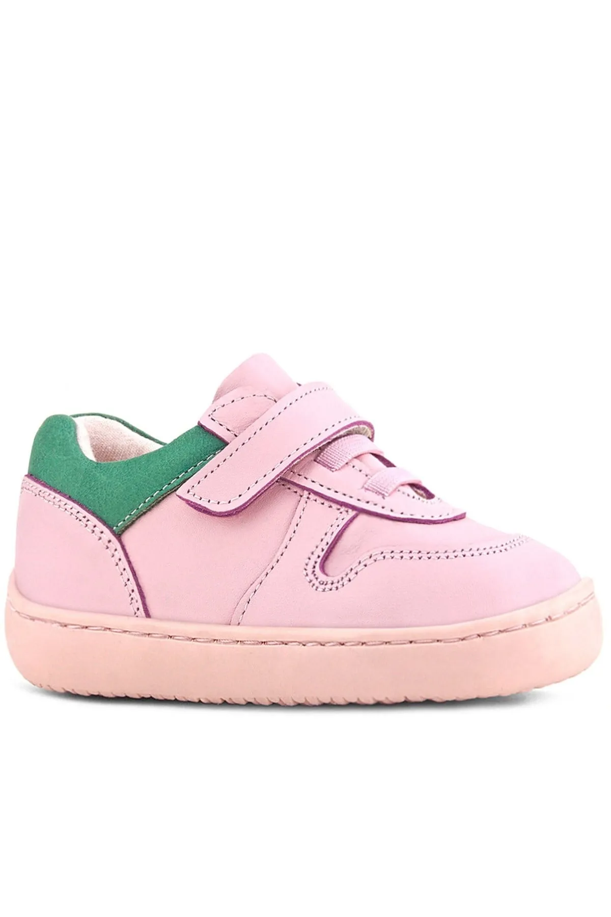 Bob Hakiki Deri Pembe Yeşil Barefoot Cırtlı Lastikli Bebek Sneaker Ayakkabı