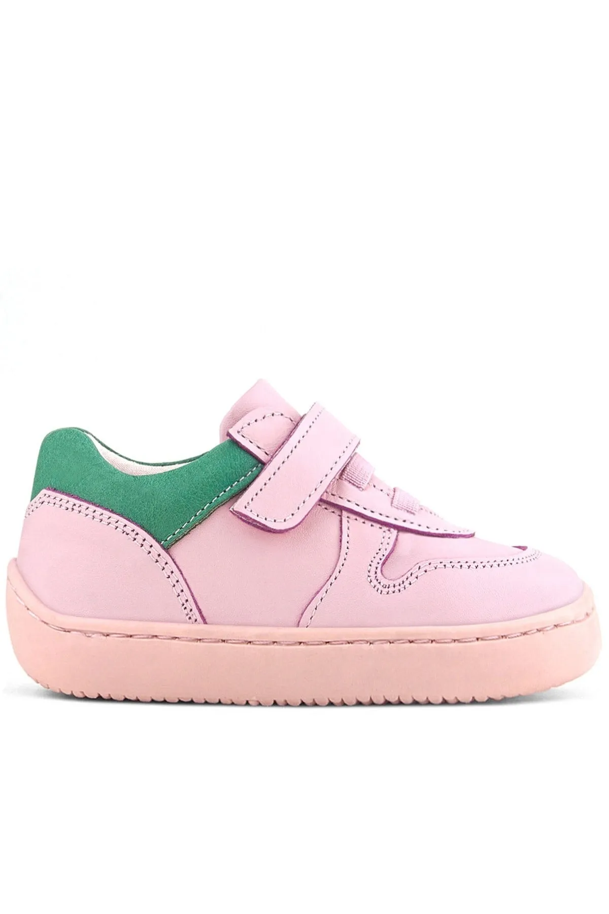 Bob Hakiki Deri Pembe Yeşil Barefoot Cırtlı Lastikli Bebek Sneaker Ayakkabı