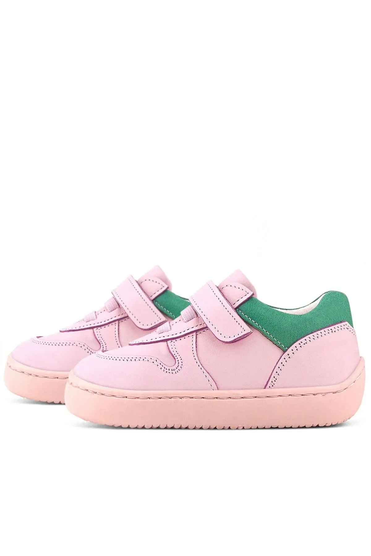 Bob Hakiki Deri Pembe Yeşil Barefoot Cırtlı Lastikli Bebek Sneaker Ayakkabı