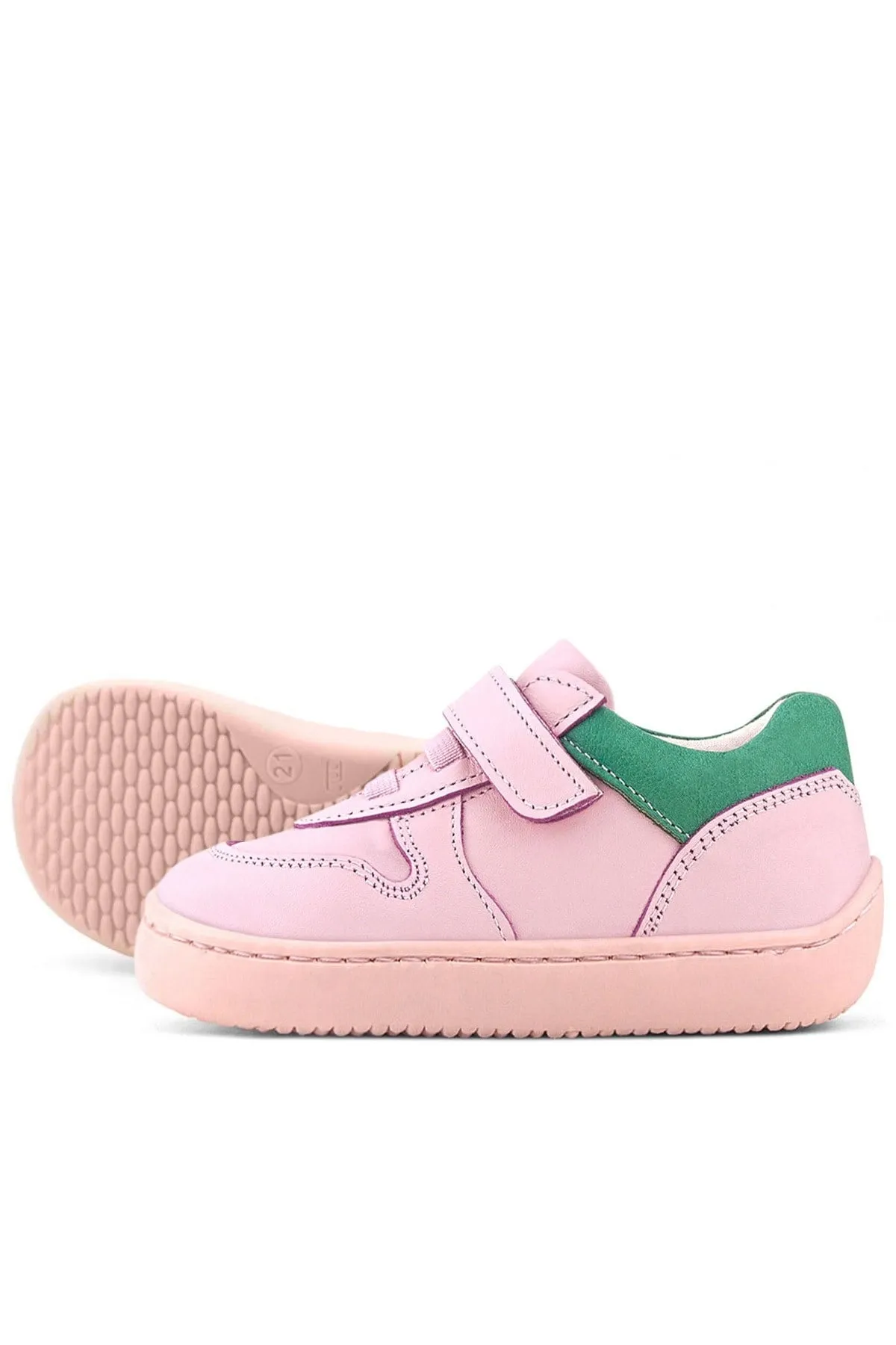 Bob Hakiki Deri Pembe Yeşil Barefoot Cırtlı Lastikli Bebek Sneaker Ayakkabı