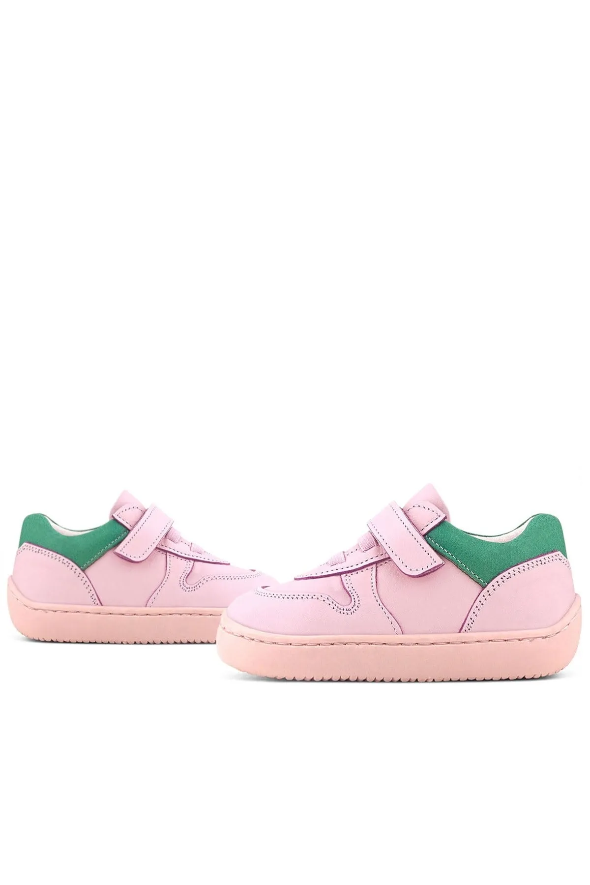 Bob Hakiki Deri Pembe Yeşil Barefoot Cırtlı Lastikli Bebek Sneaker Ayakkabı