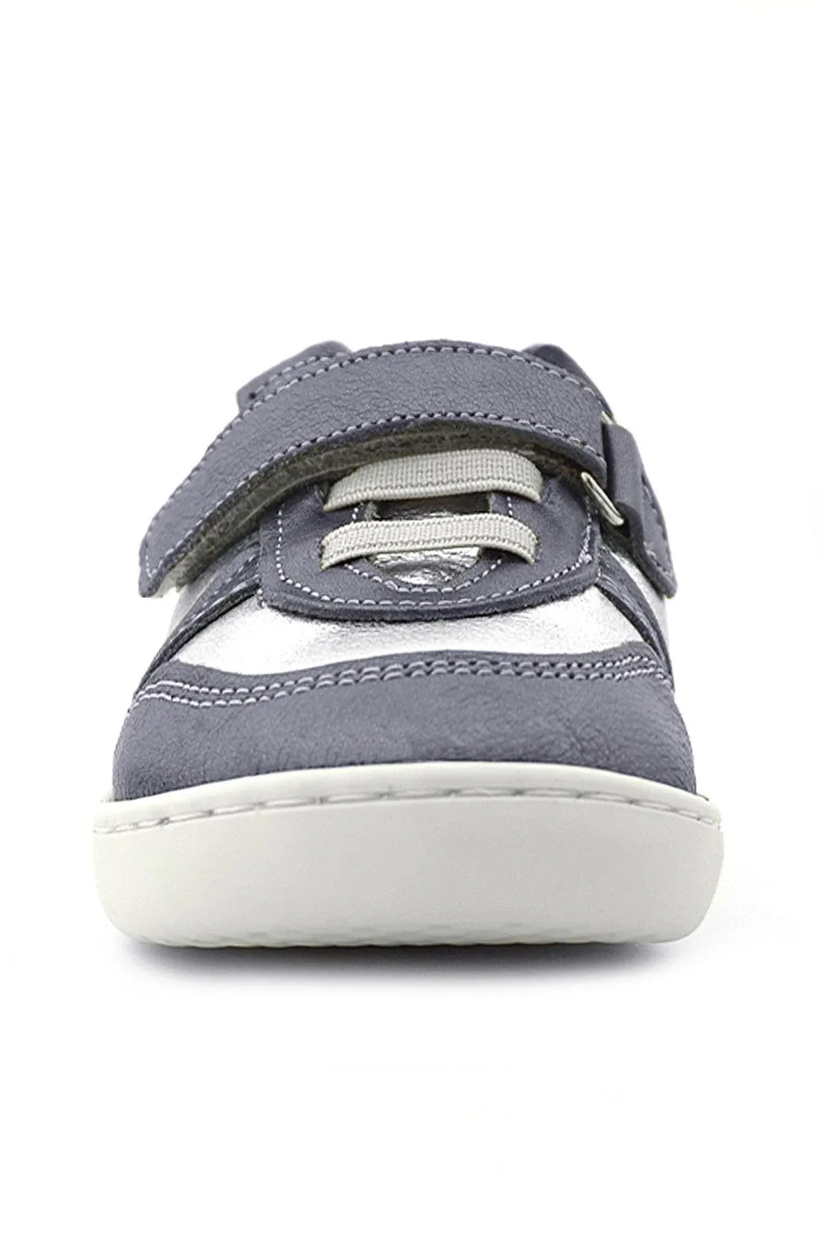 Bob Hakiki Deri Platin Gümüş Barefoot Cırtlı Lastikli Bebek Sneaker Ayakkabı