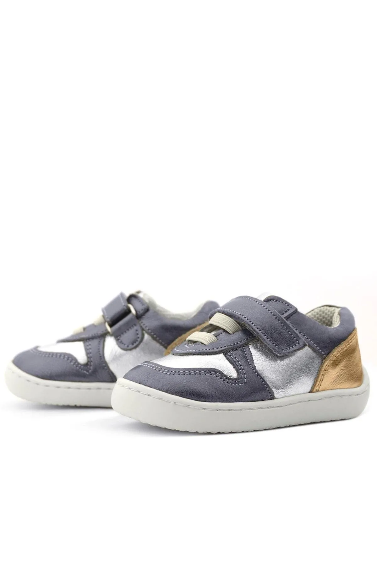 Bob Hakiki Deri Platin Gümüş Barefoot Cırtlı Lastikli Bebek Sneaker Ayakkabı