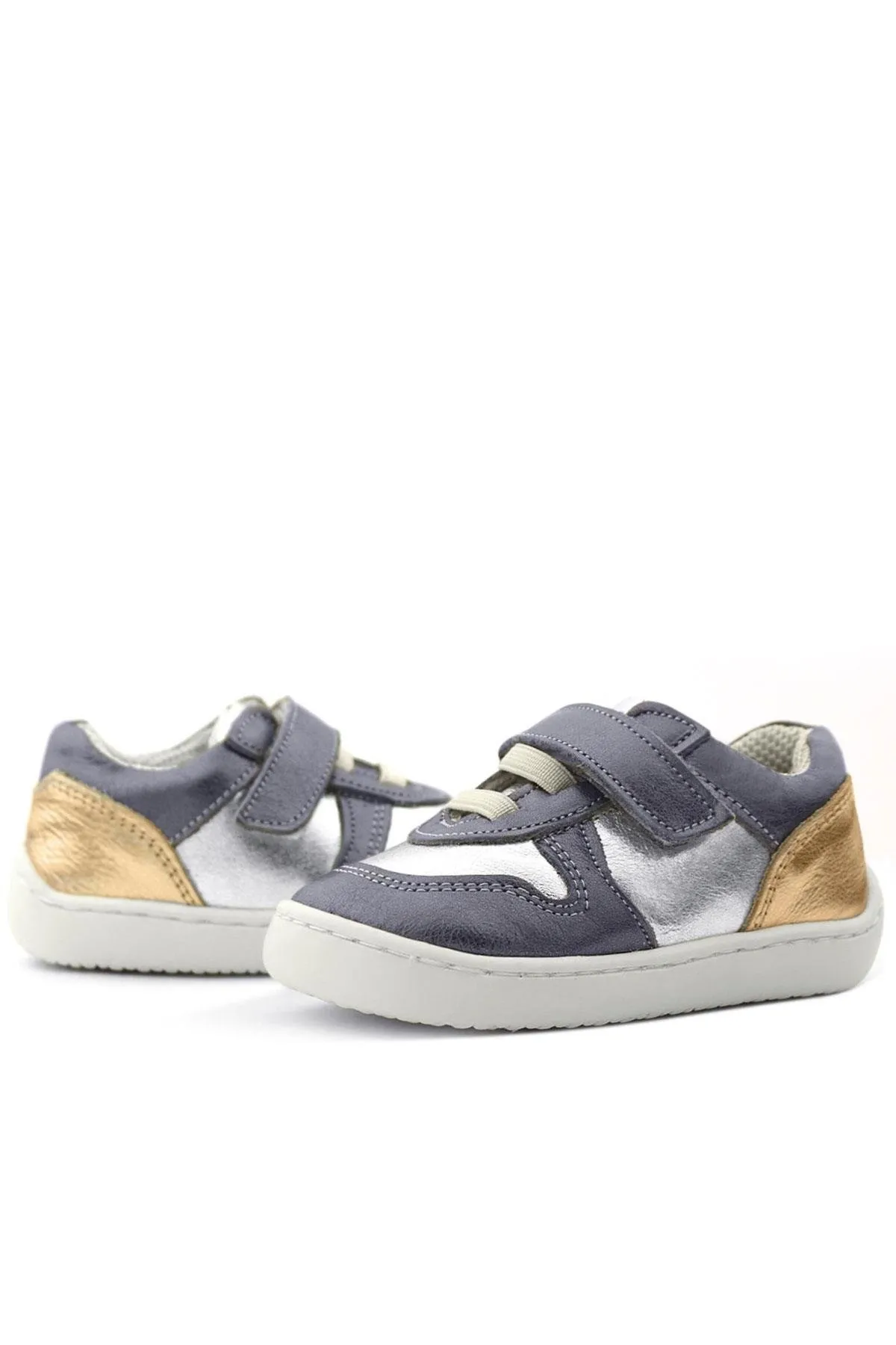 Bob Hakiki Deri Platin Gümüş Barefoot Cırtlı Lastikli Bebek Sneaker Ayakkabı