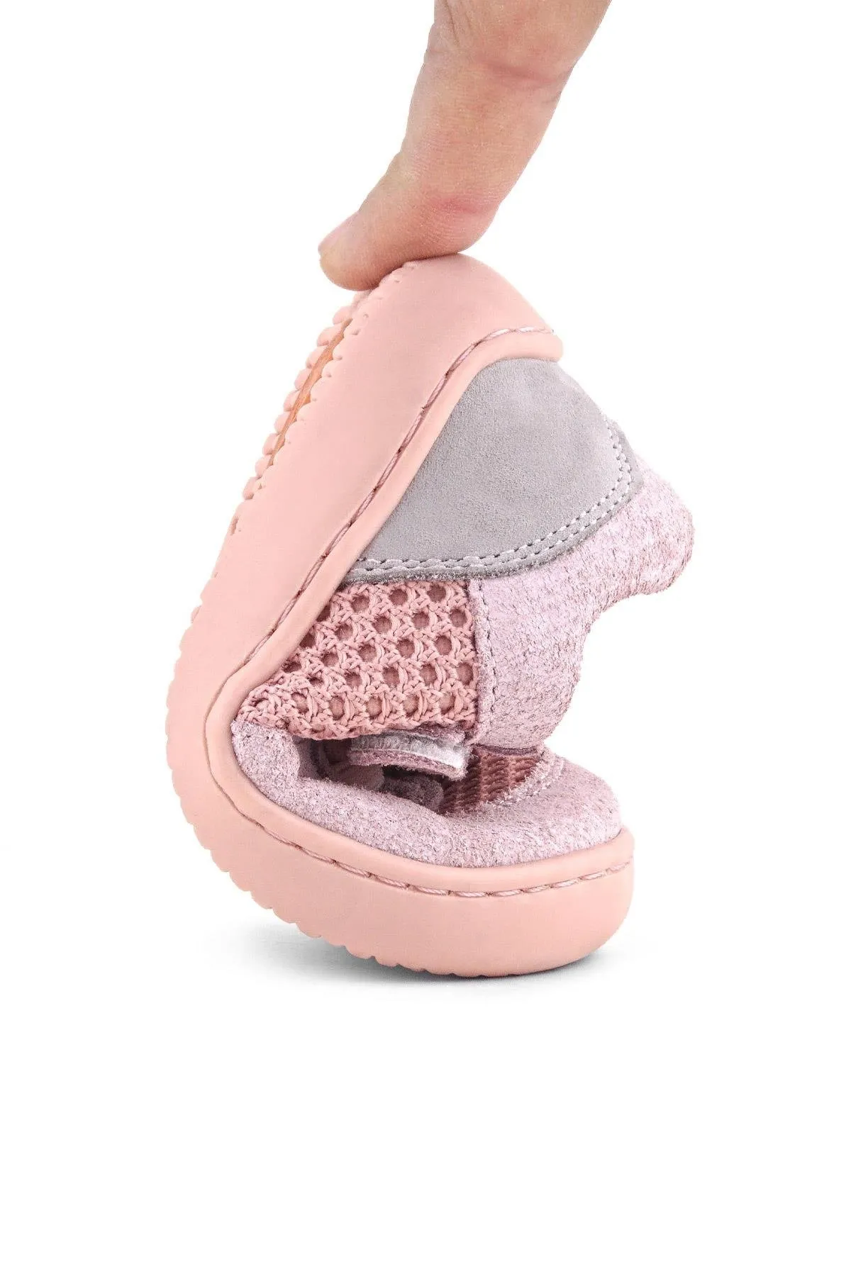 Bob Hakiki Deri Pudra Gri Barefoot Cırtlı Lastikli Bebek Sneaker Ayakkabı