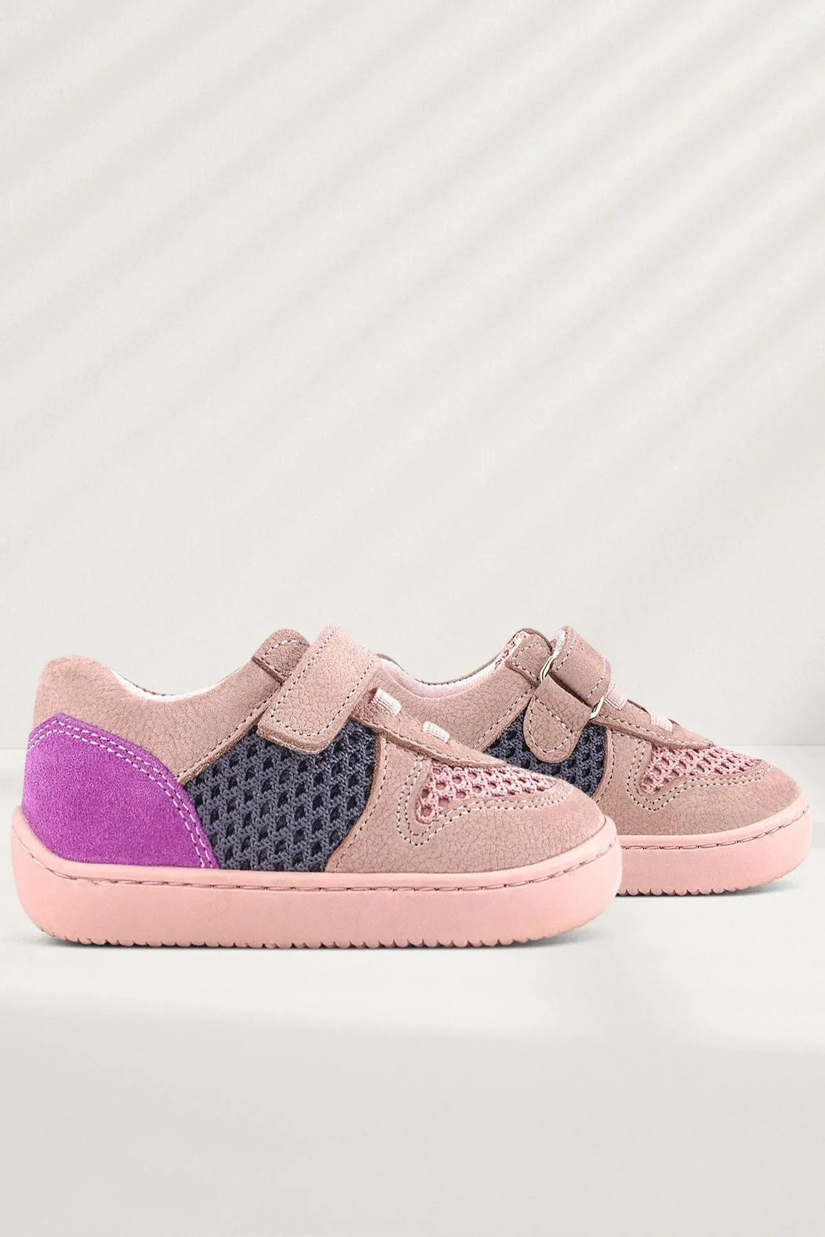 Bob Hakiki Deri Pudra Gri Mor Barefoot Cırtlı Lastikli Bebek Sneaker Ayakkabı