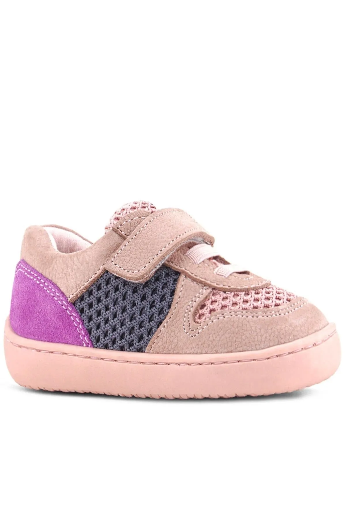 Bob Hakiki Deri Pudra Gri Mor Barefoot Cırtlı Lastikli Bebek Sneaker Ayakkabı