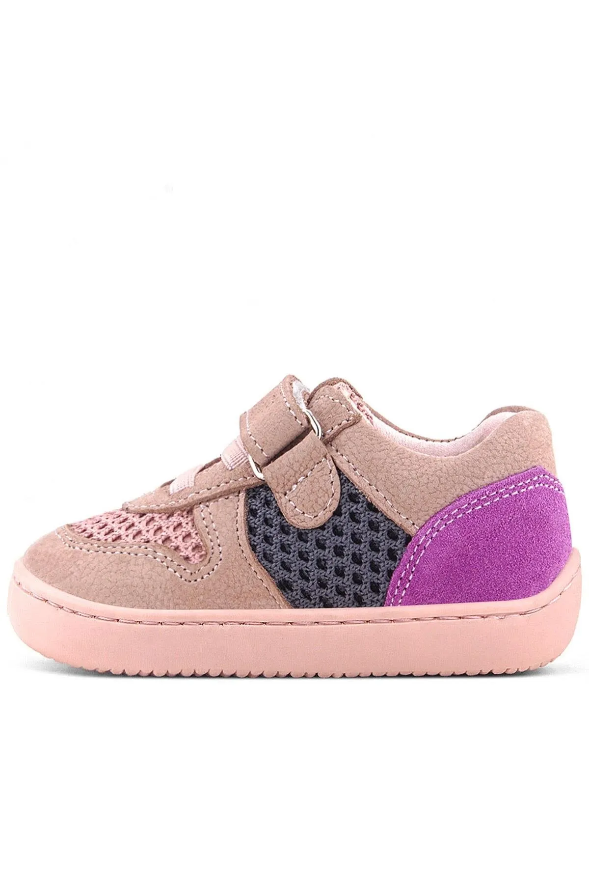 Bob Hakiki Deri Pudra Gri Mor Barefoot Cırtlı Lastikli Bebek Sneaker Ayakkabı