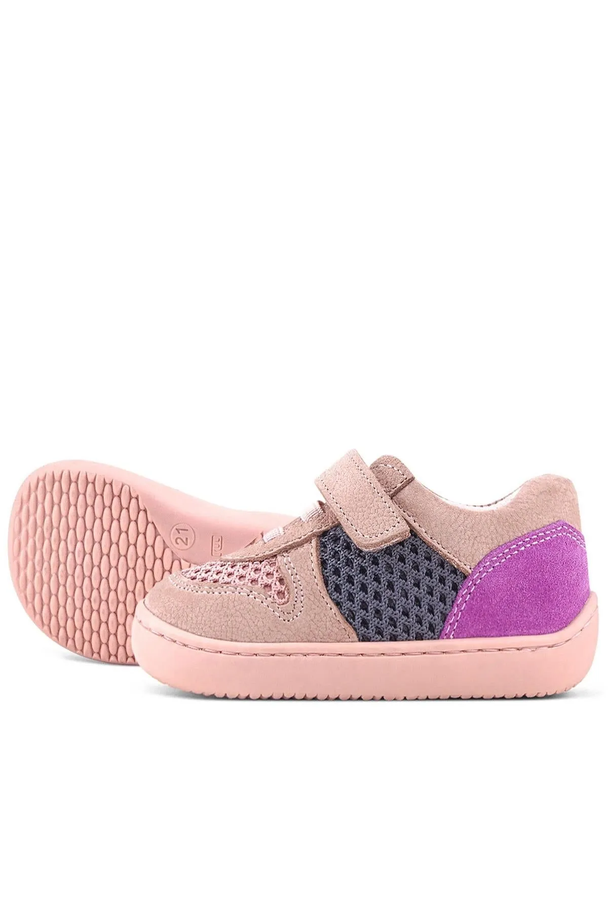 Bob Hakiki Deri Pudra Gri Mor Barefoot Cırtlı Lastikli Bebek Sneaker Ayakkabı
