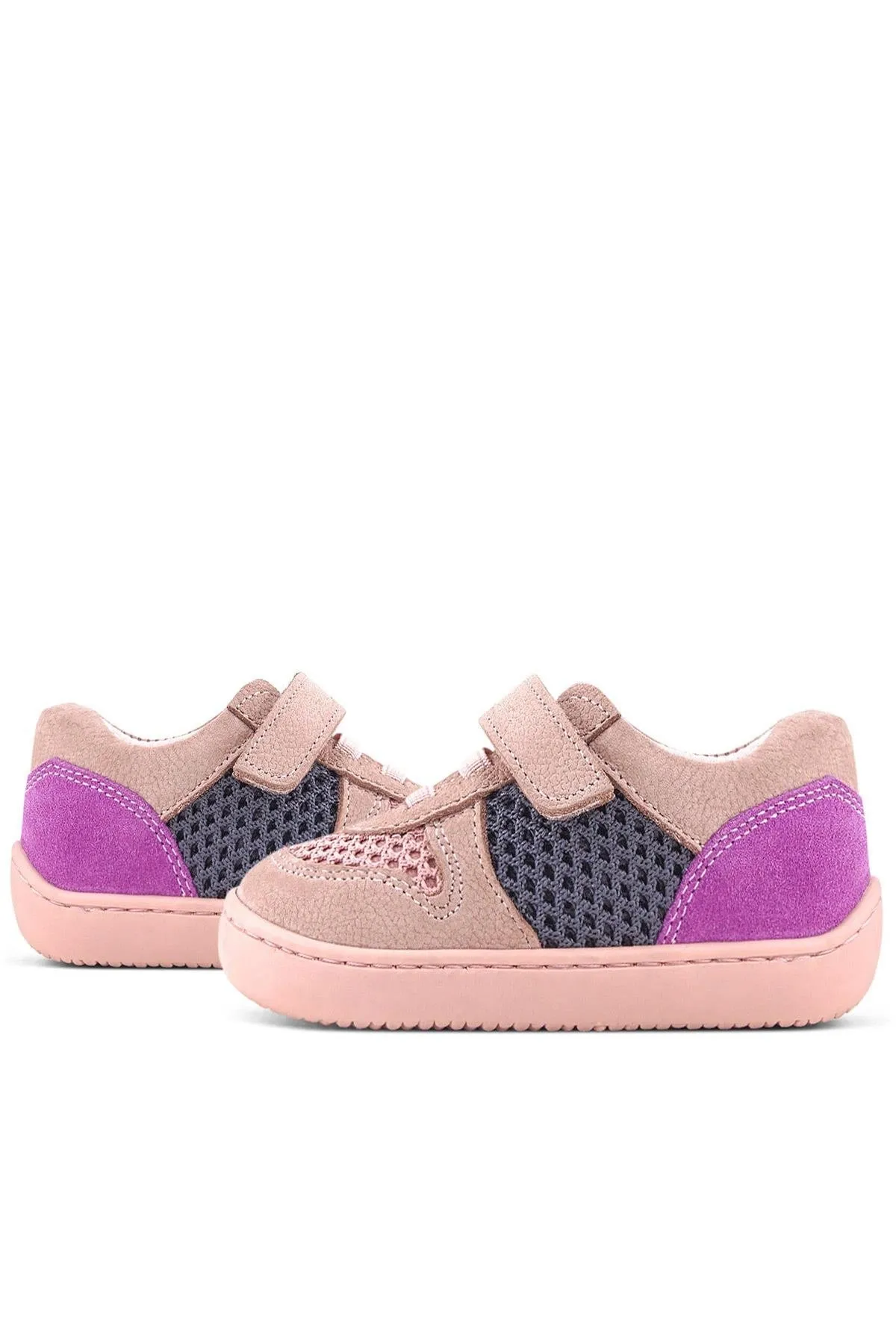 Bob Hakiki Deri Pudra Gri Mor Barefoot Cırtlı Lastikli Bebek Sneaker Ayakkabı