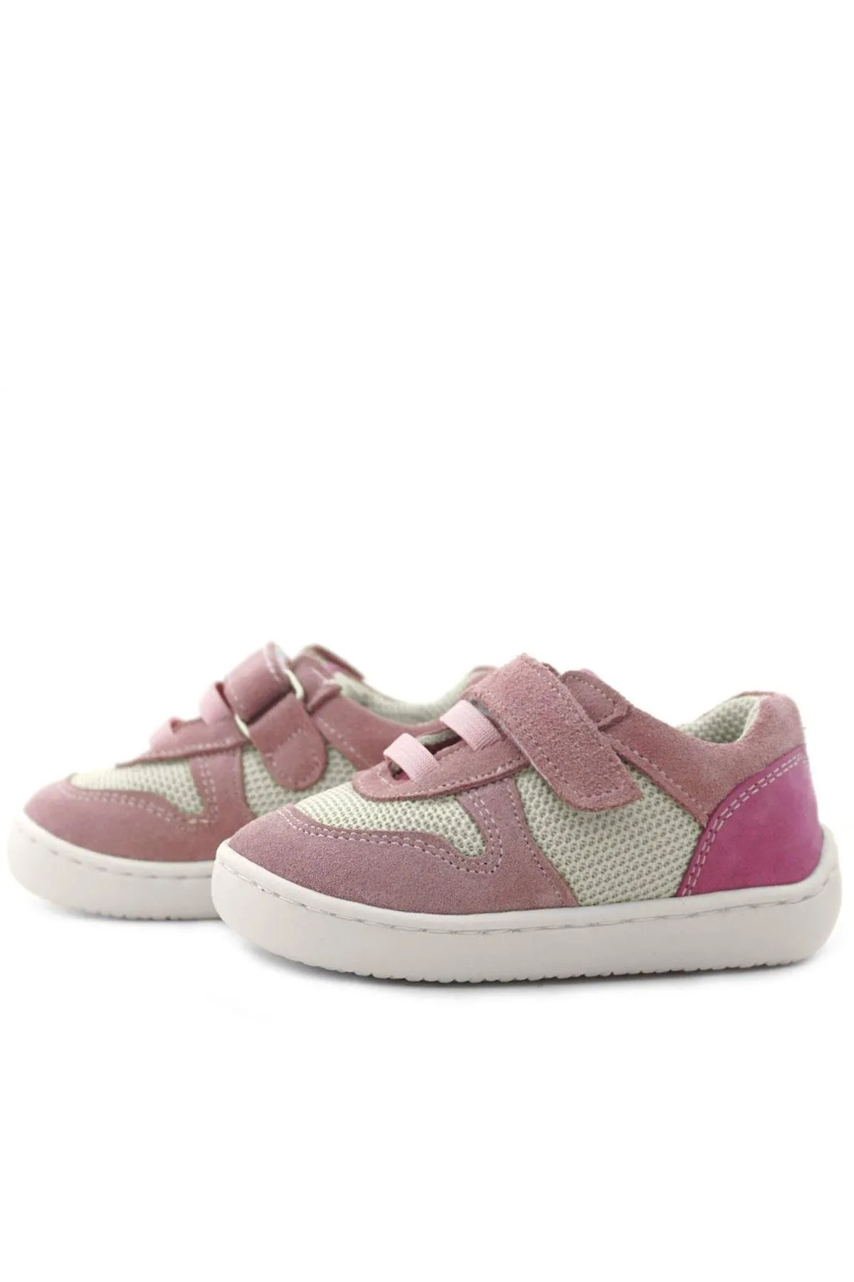 Bob Hakiki Deri Pudra Pembe Barefoot Cırtlı Lastikli Bebek Sneaker Ayakkabı