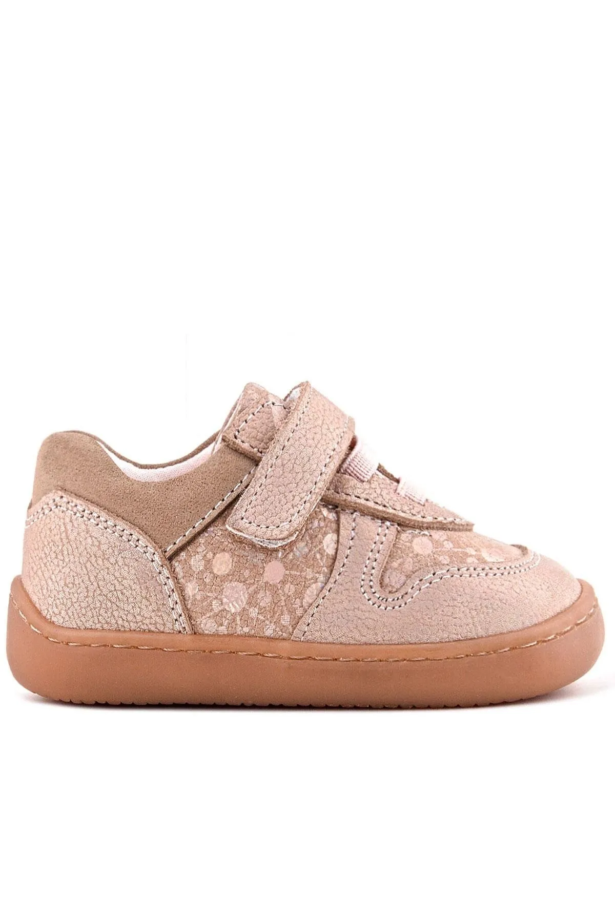 Bob Hakiki Deri Pudra Simli Barefoot Cırtlı Lastikli Bebek Sneaker Ayakkabı