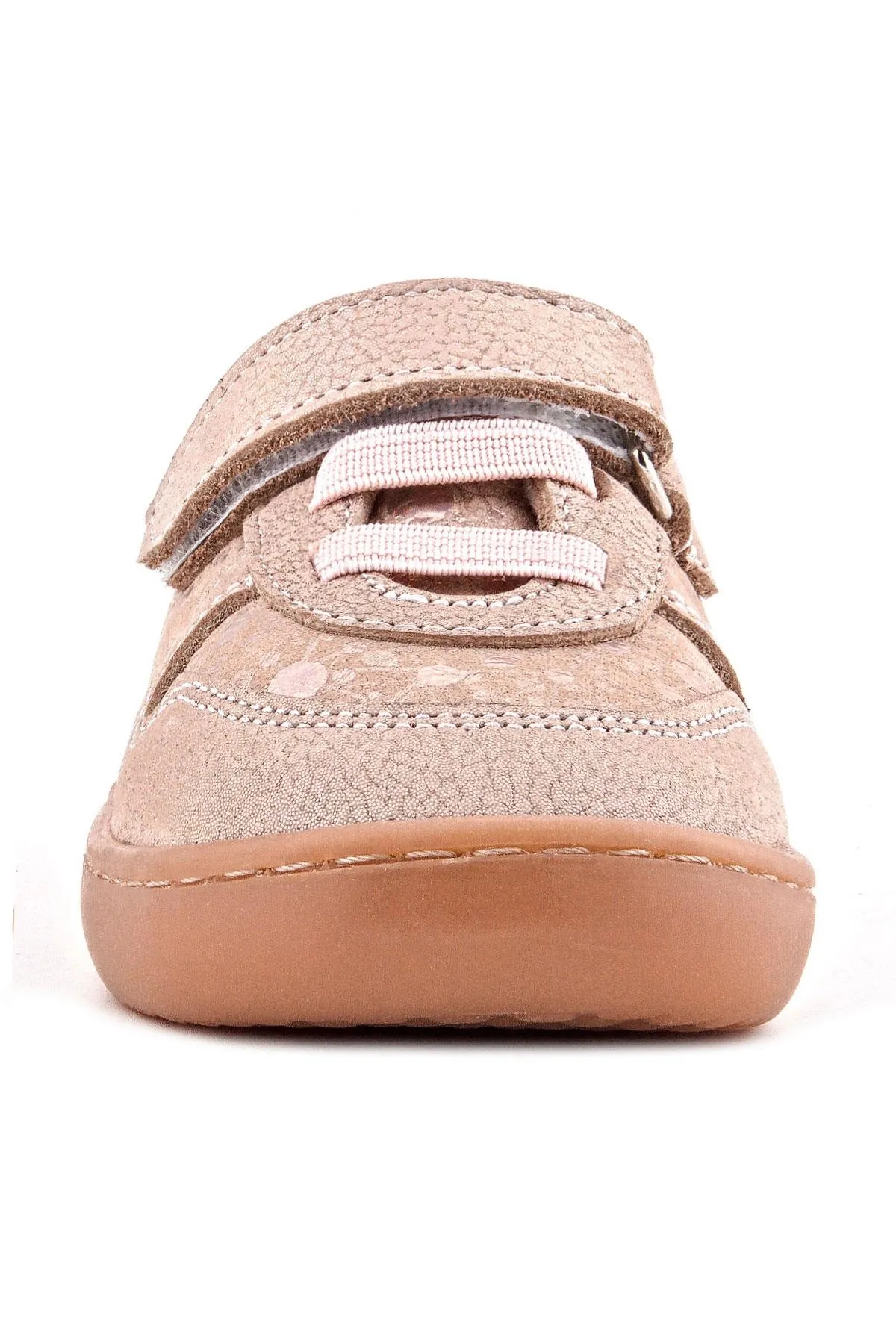 Bob Hakiki Deri Pudra Simli Barefoot Cırtlı Lastikli Bebek Sneaker Ayakkabı