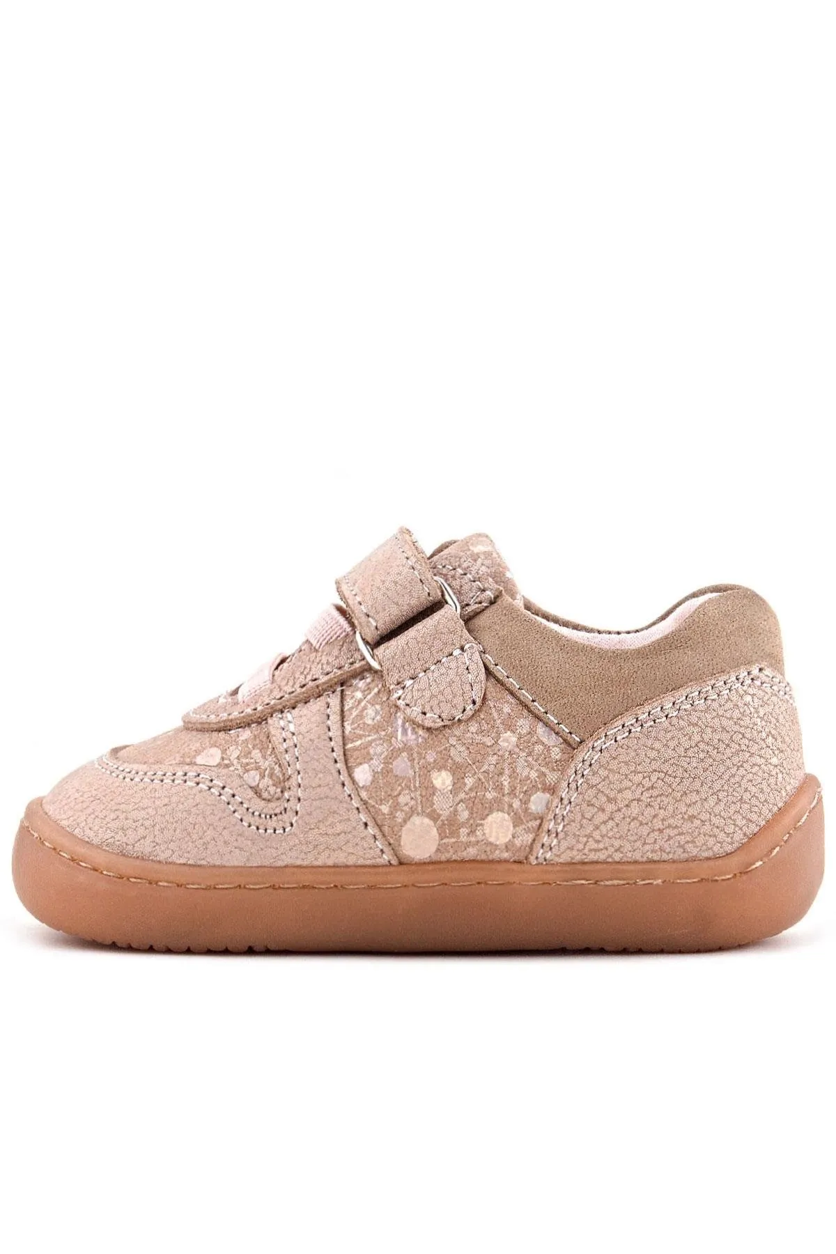 Bob Hakiki Deri Pudra Simli Barefoot Cırtlı Lastikli Bebek Sneaker Ayakkabı
