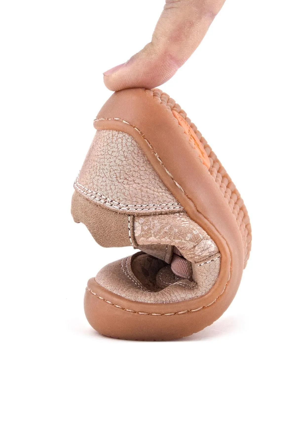 Bob Hakiki Deri Pudra Simli Barefoot Cırtlı Lastikli Bebek Sneaker Ayakkabı