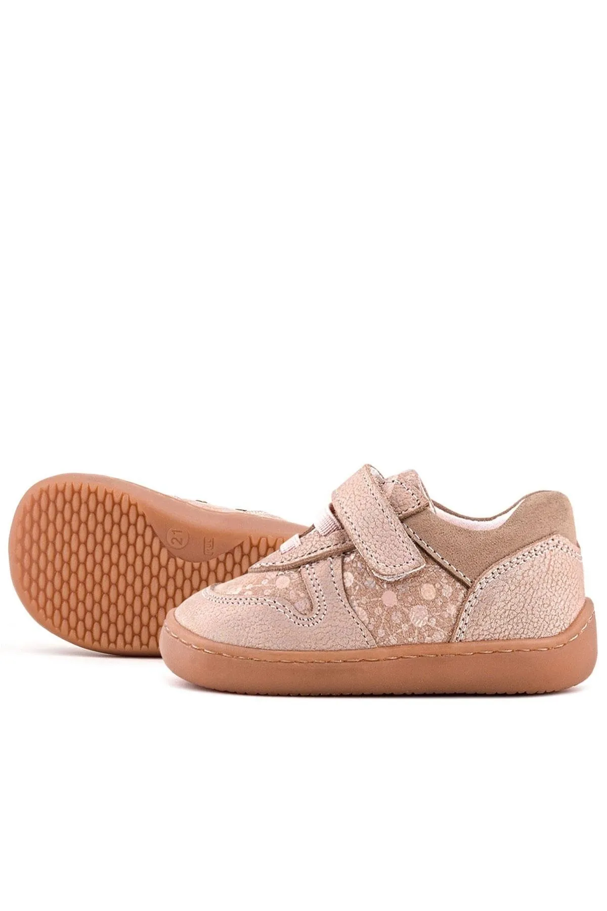 Bob Hakiki Deri Pudra Simli Barefoot Cırtlı Lastikli Bebek Sneaker Ayakkabı