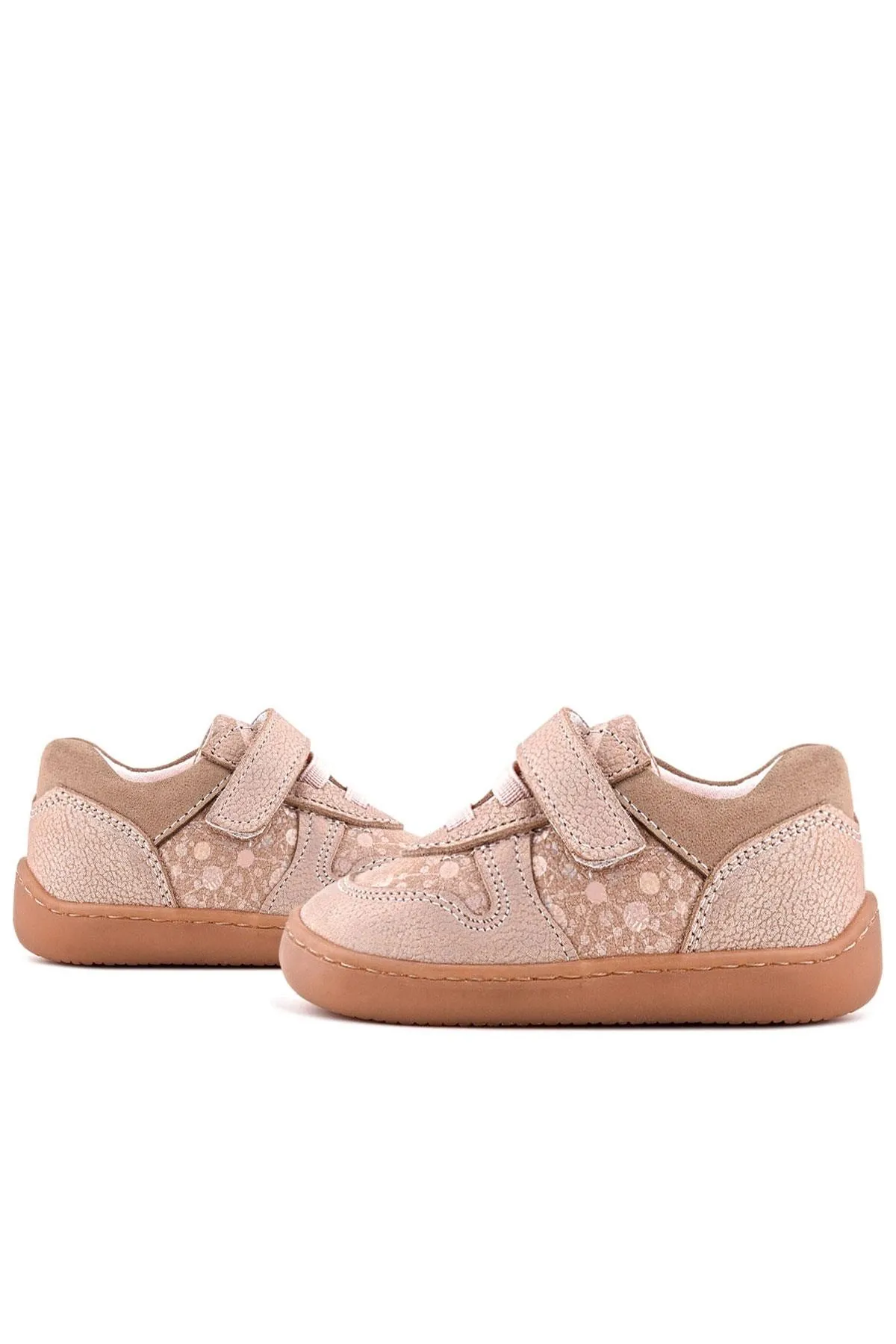 Bob Hakiki Deri Pudra Simli Barefoot Cırtlı Lastikli Bebek Sneaker Ayakkabı