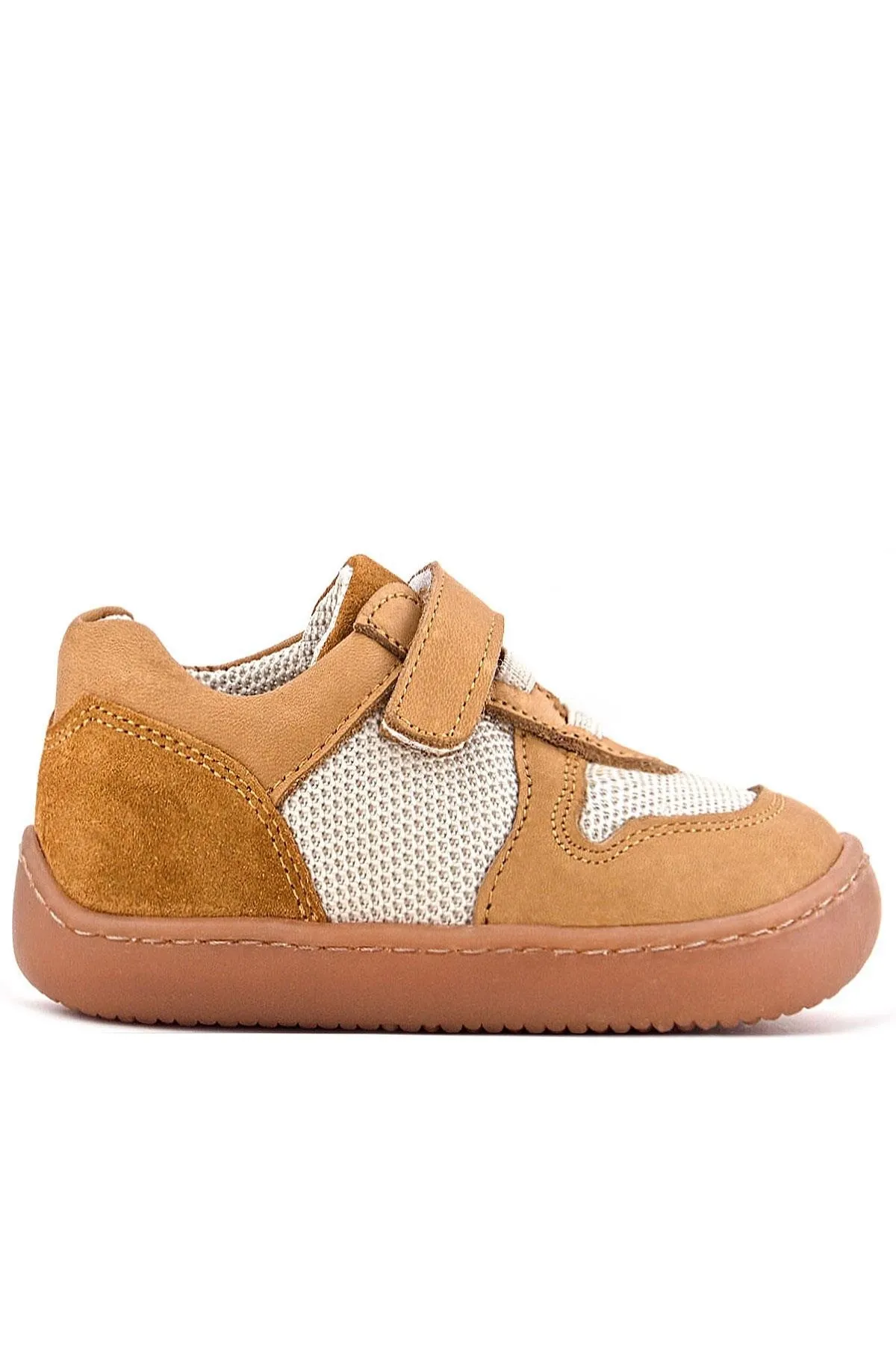 Bob Hakiki Deri Taba Krem Barefoot Cırtlı Lastikli Bebek Sneaker Ayakkabı