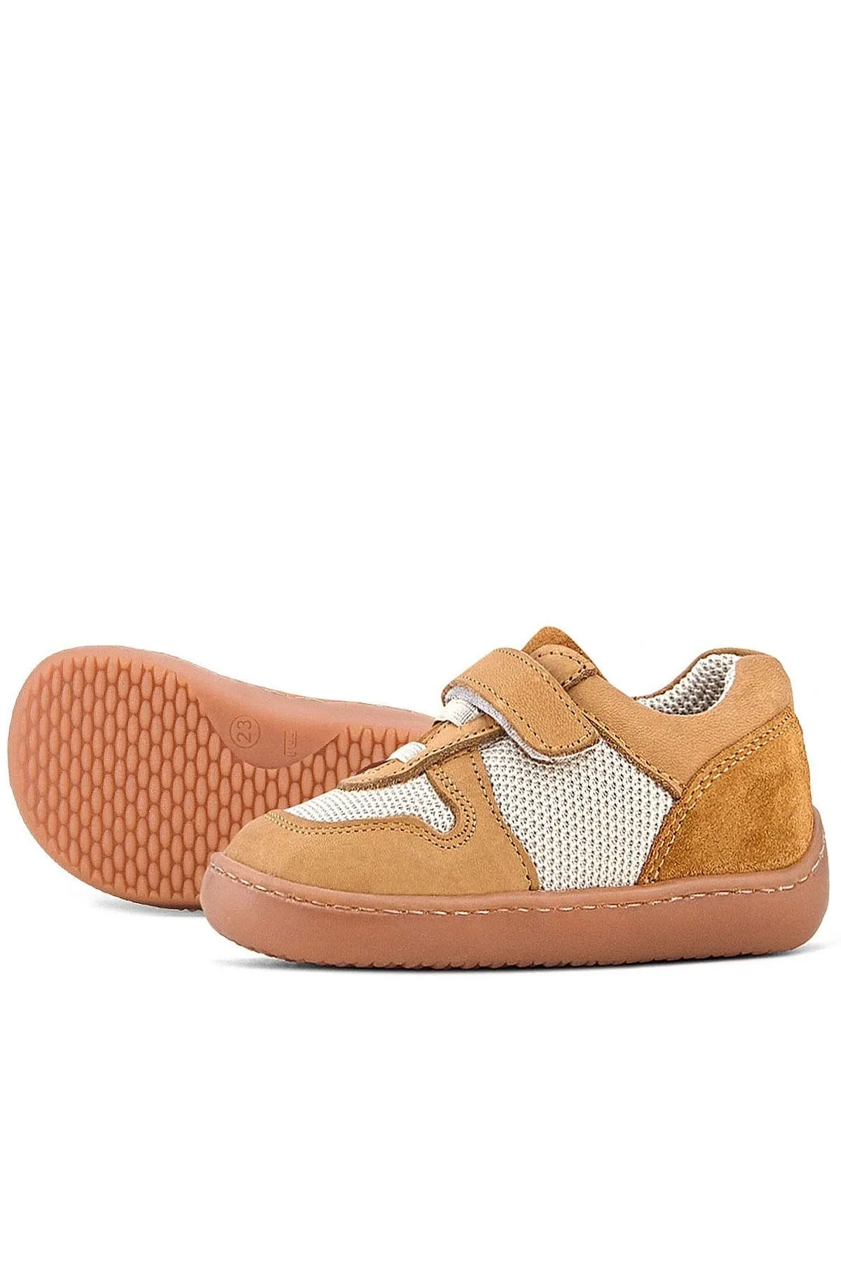 Bob Hakiki Deri Taba Krem Barefoot Cırtlı Lastikli Bebek Sneaker Ayakkabı