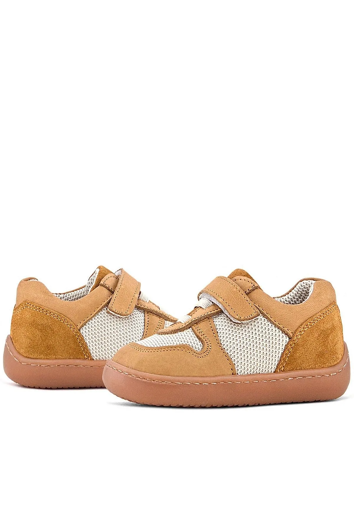 Bob Hakiki Deri Taba Krem Barefoot Cırtlı Lastikli Bebek Sneaker Ayakkabı