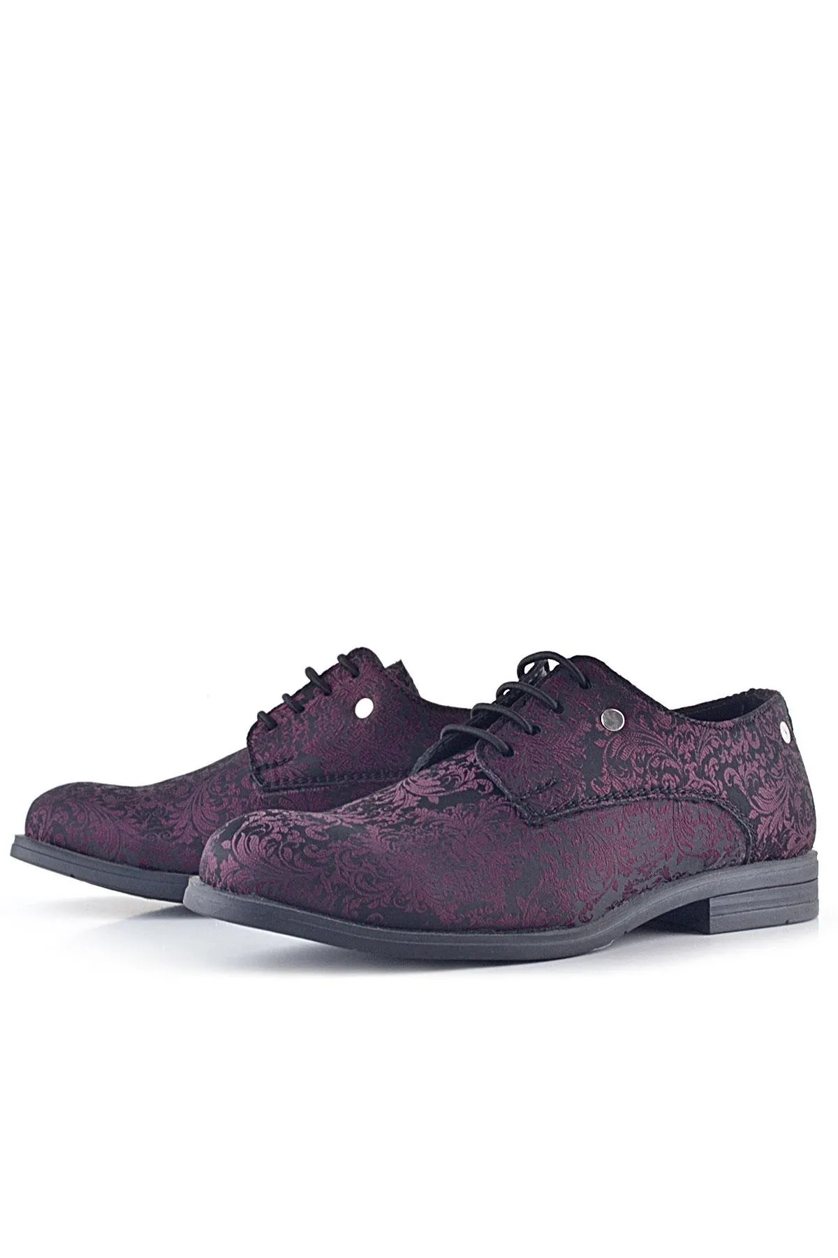 Bordo Bağcıklı Metal Detaylı Çocuk Klasik Takım Elbise Ayakkabı