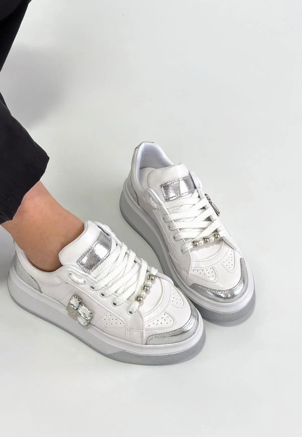 Ceans Beyaz Cilt Bağcıklı Spor Ayakkabı