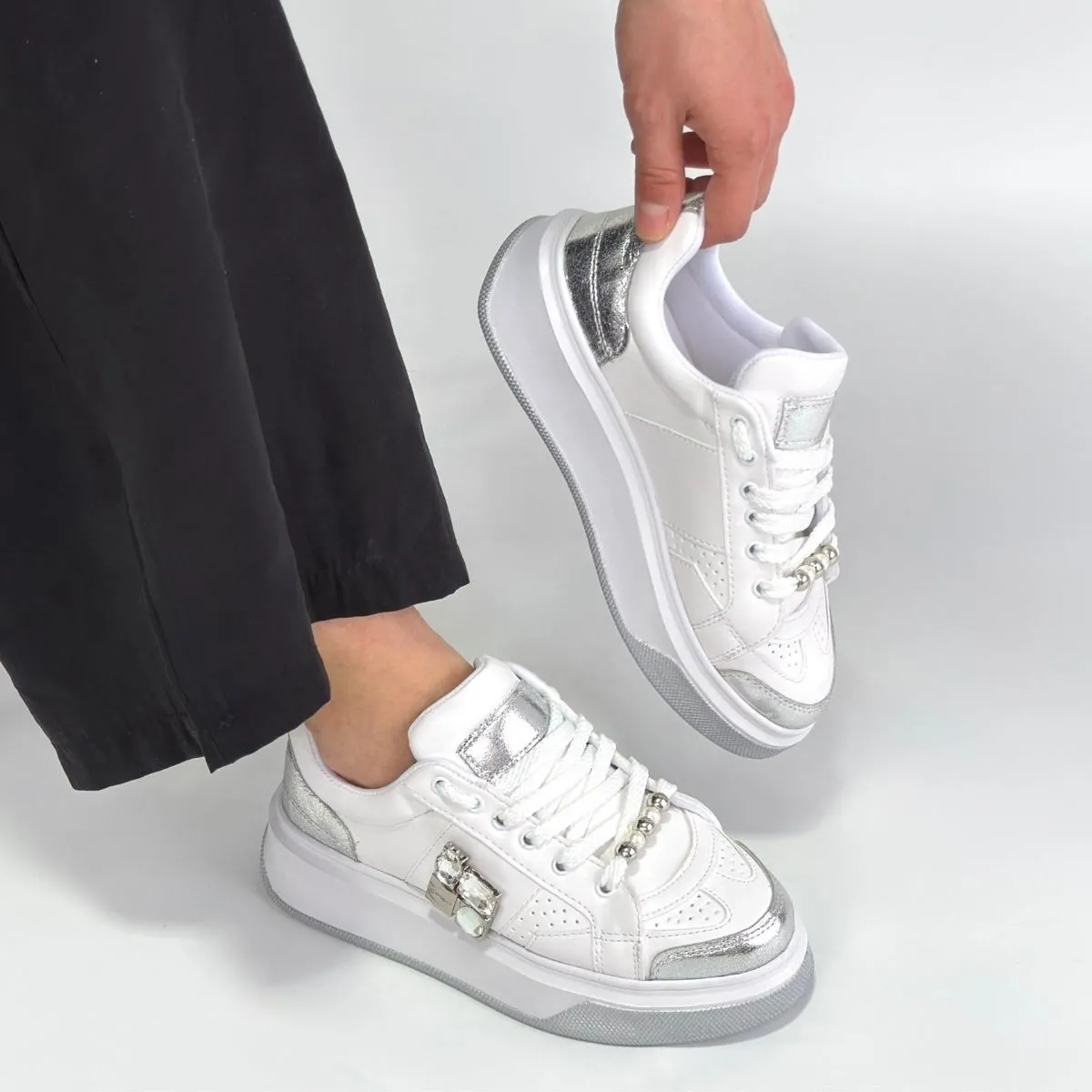 Ceans Beyaz Cilt Bağcıklı Spor Ayakkabı