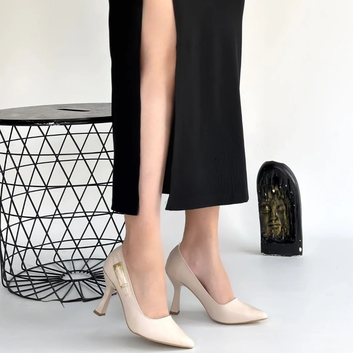 Cerin Bej Cilt Topuklu Ayakkabı