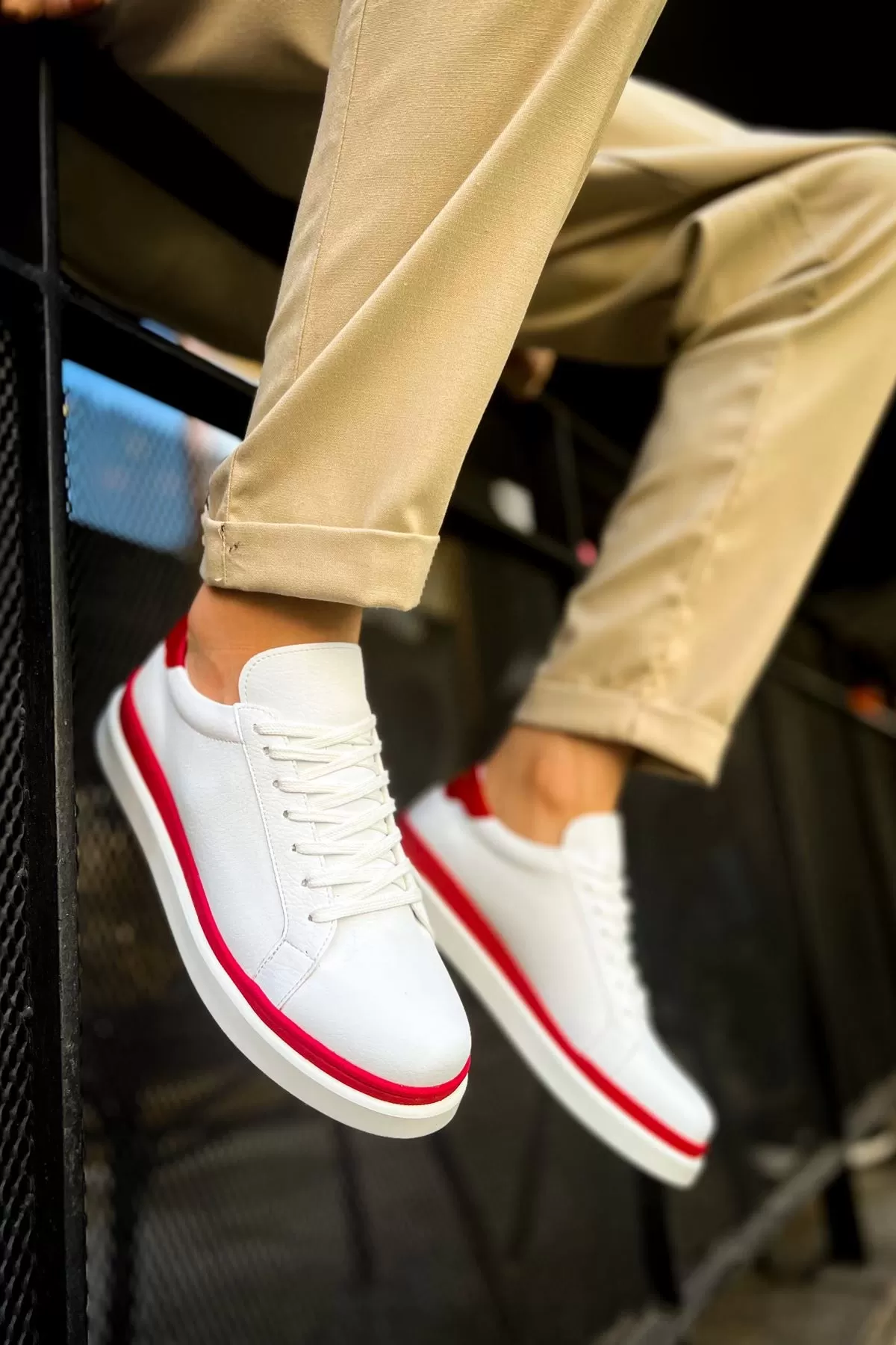 Ch979 Santoni Gbt Spor Erkek Ayakkabı Beyaz/kırmızı