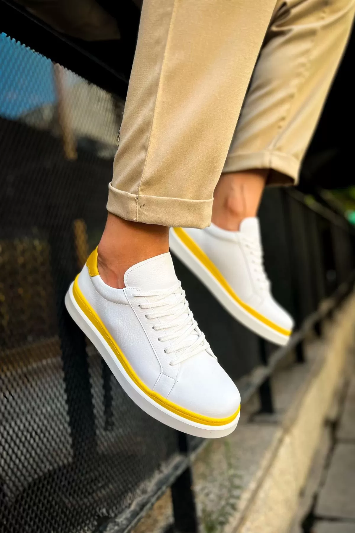 Ch979 Santoni Gbt Spor Erkek Ayakkabı Beyaz/sarı