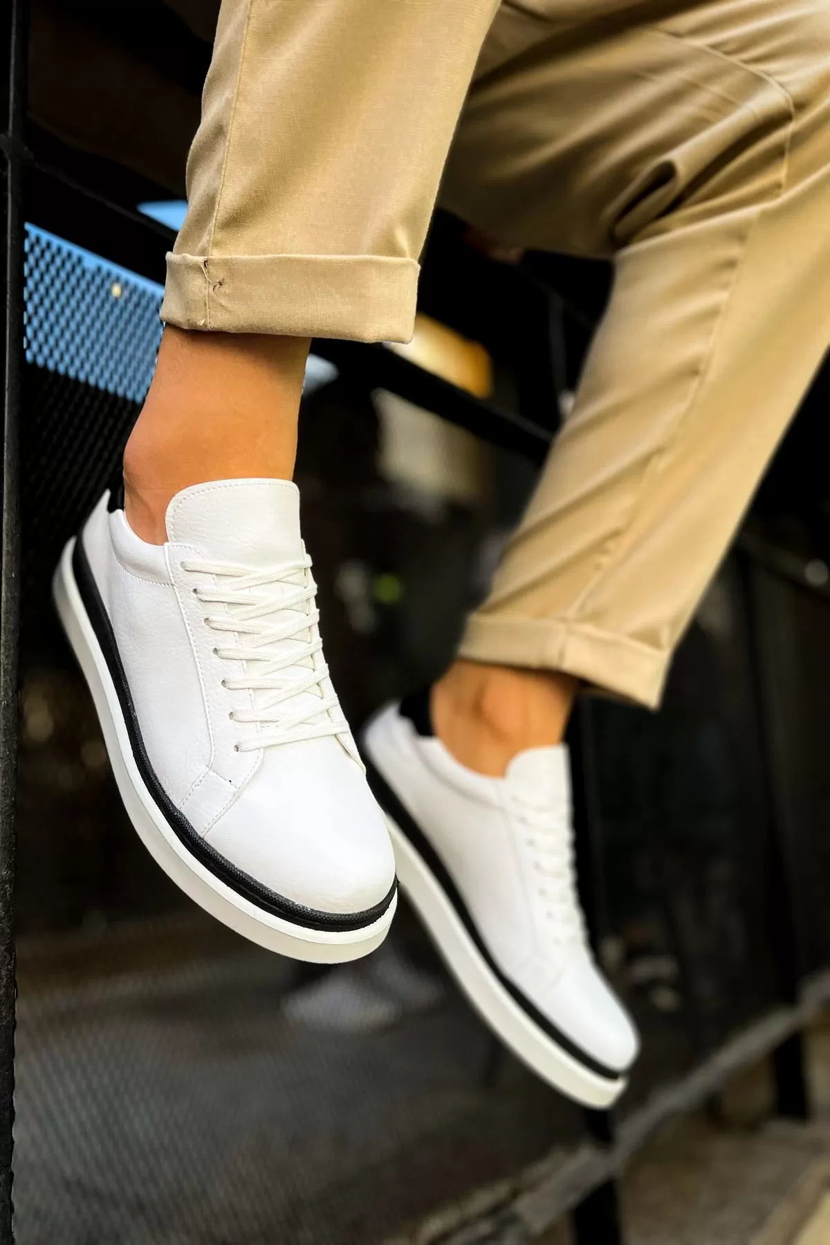 Ch979 Santoni Gbt Spor Erkek Ayakkabı Beyaz/sıyah