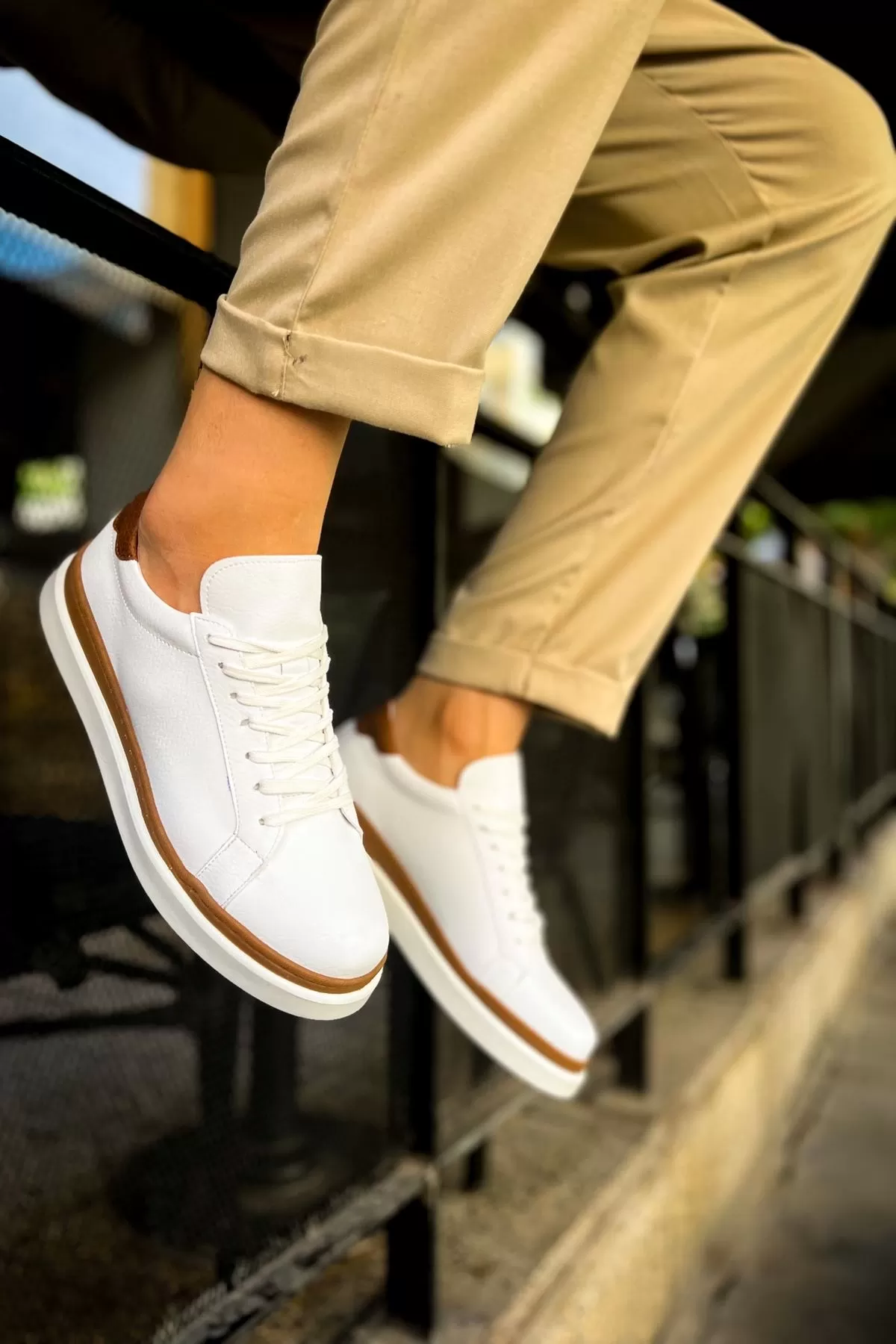 Ch979 Santoni Gbt Spor Erkek Ayakkabı Beyaz/taba