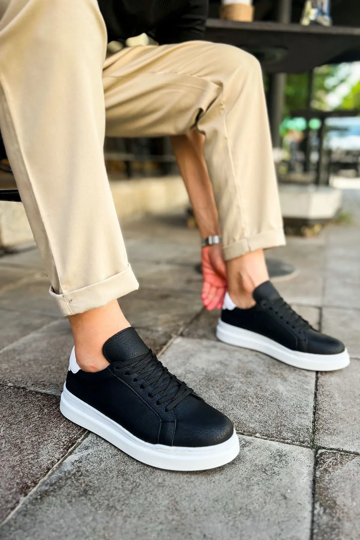 Ch979 - Santoni Gbt Spor Erkek Ayakkabı Sıyah/beyaz