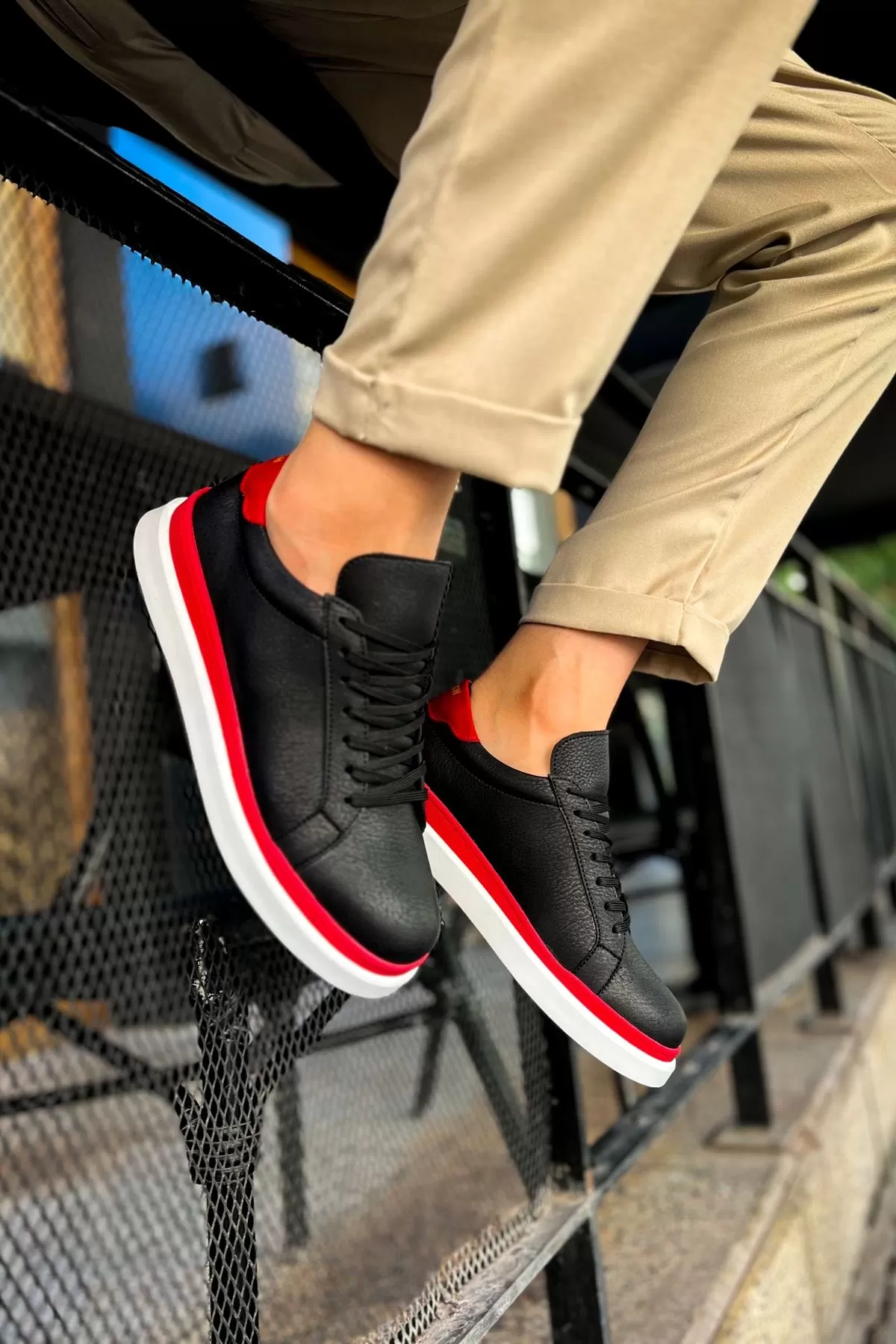 Ch979 Santoni Gbt Spor Erkek Ayakkabı Sıyah/kırmızı