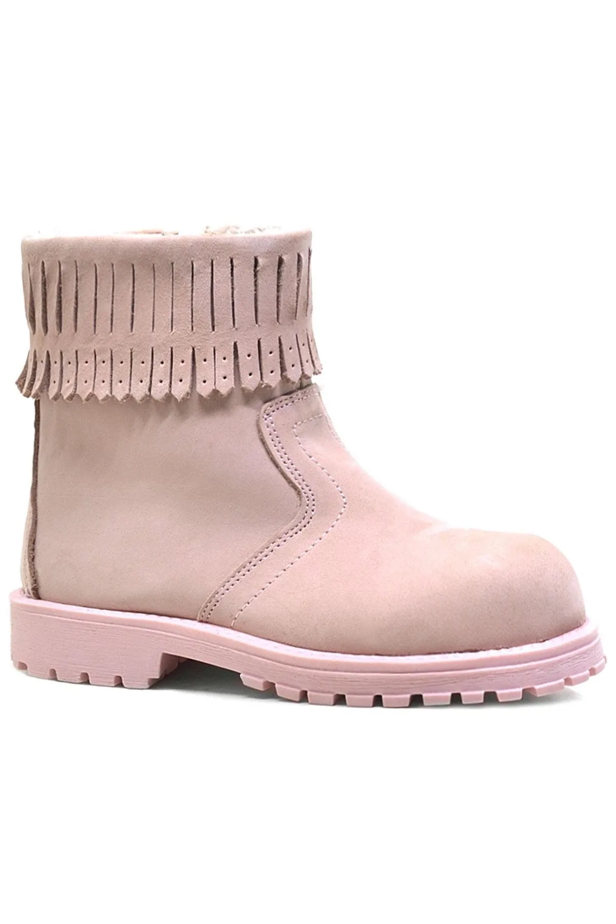 Chiron Hakiki Deri Pembe Fermuarlı Kız Çocuk Bot Çizme