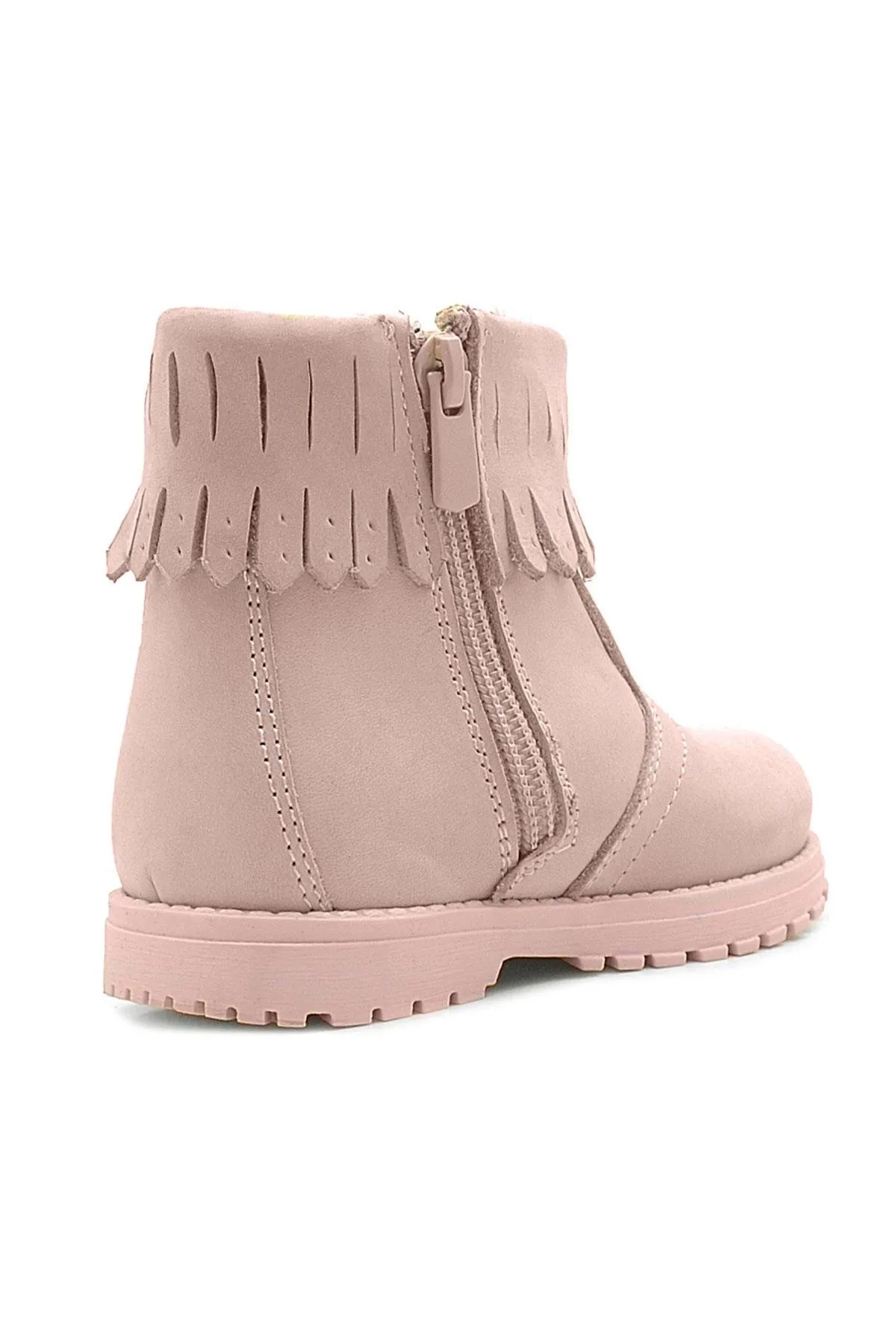 Chiron Hakiki Deri Pembe Fermuarlı Kız Çocuk Bot Çizme