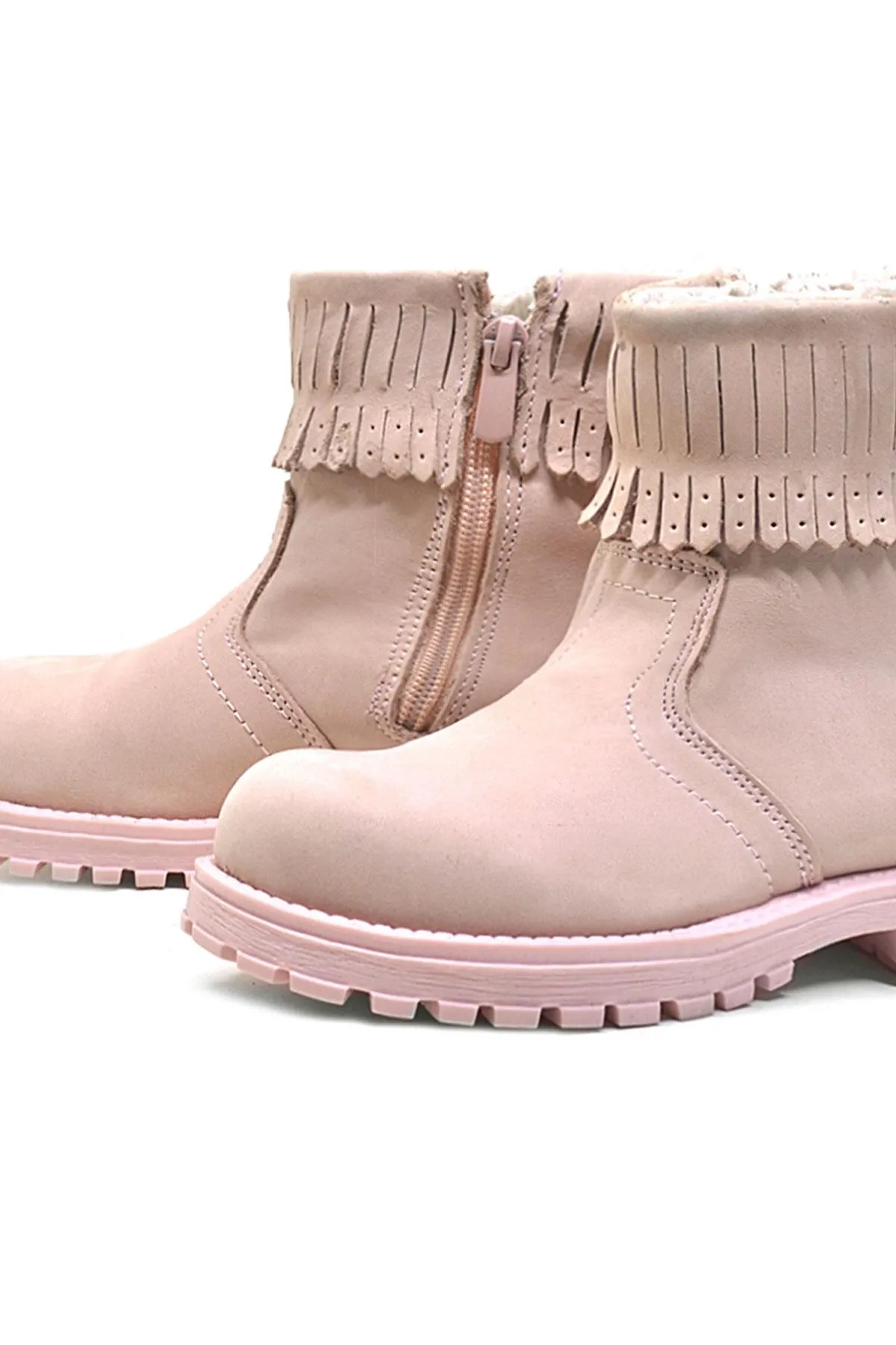 Chiron Hakiki Deri Pembe Fermuarlı Kız Çocuk Bot Çizme