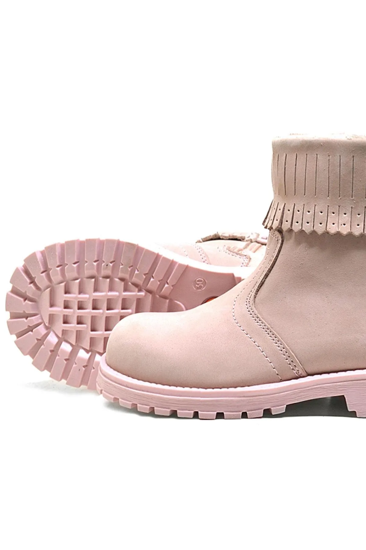 Chiron Hakiki Deri Pembe Fermuarlı Kız Çocuk Bot Çizme
