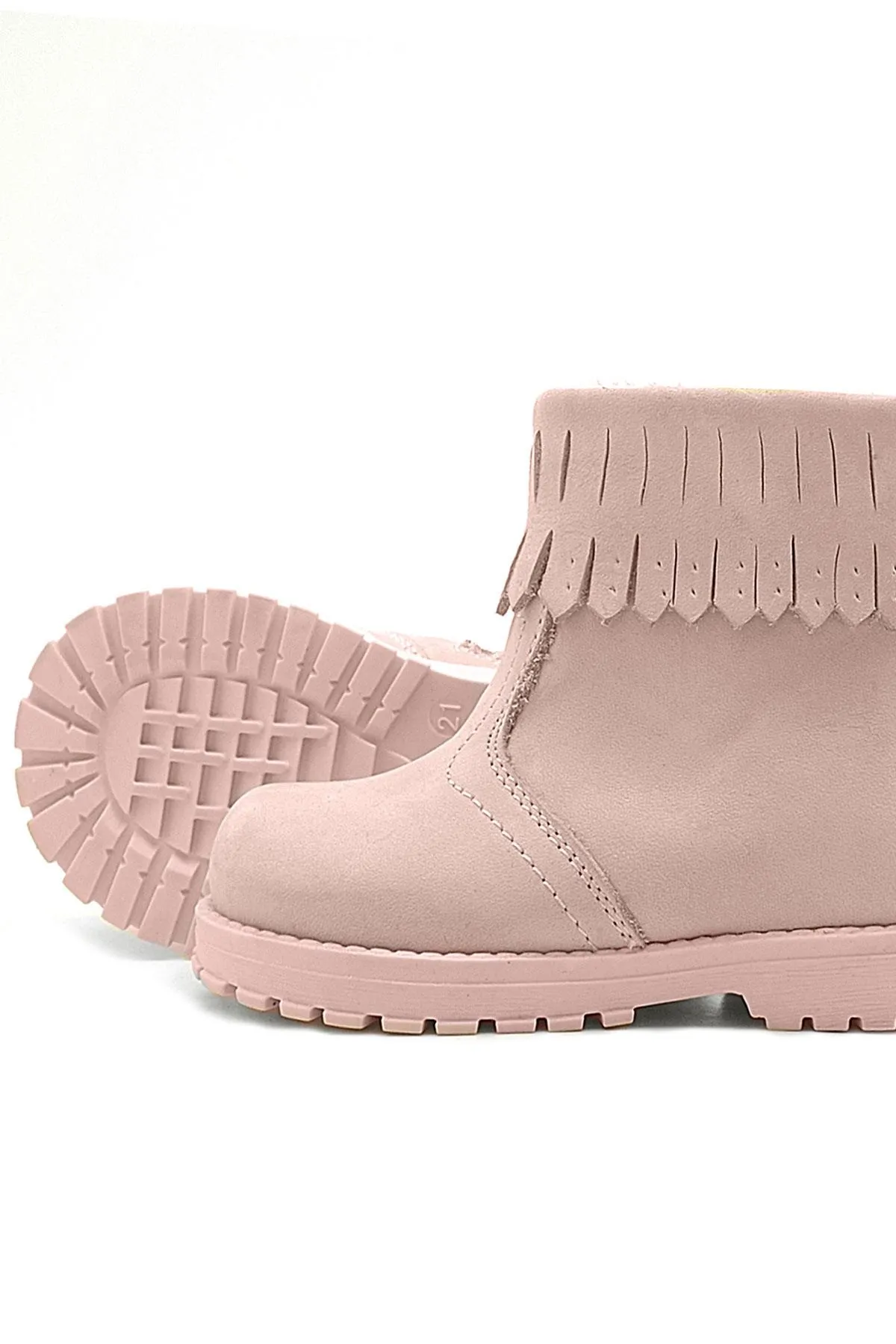 Chiron Hakiki Deri Pembe Fermuarlı Kız Çocuk Bot Çizme