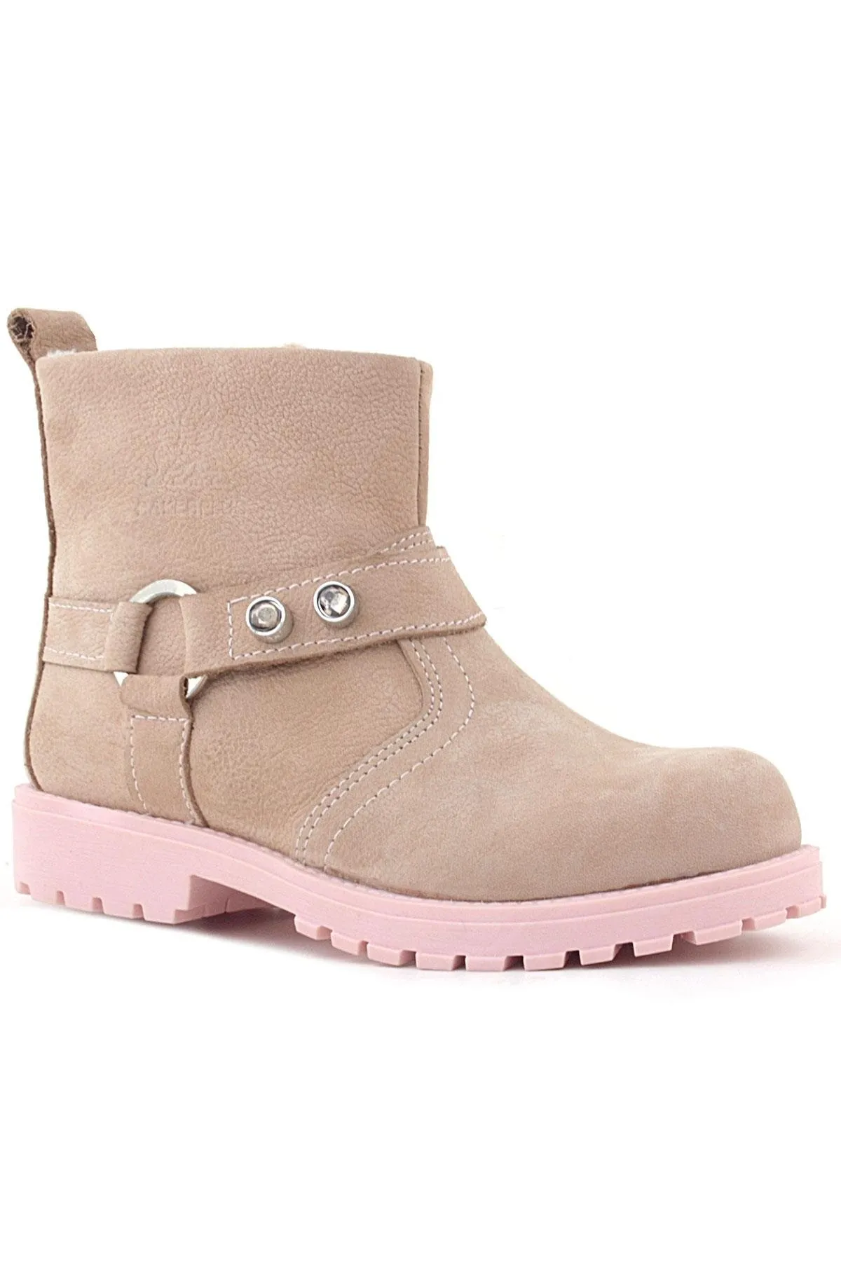 Chiron Hakiki Deri Pembe Fermuarlı Taşlı Kız Çocuk Bot