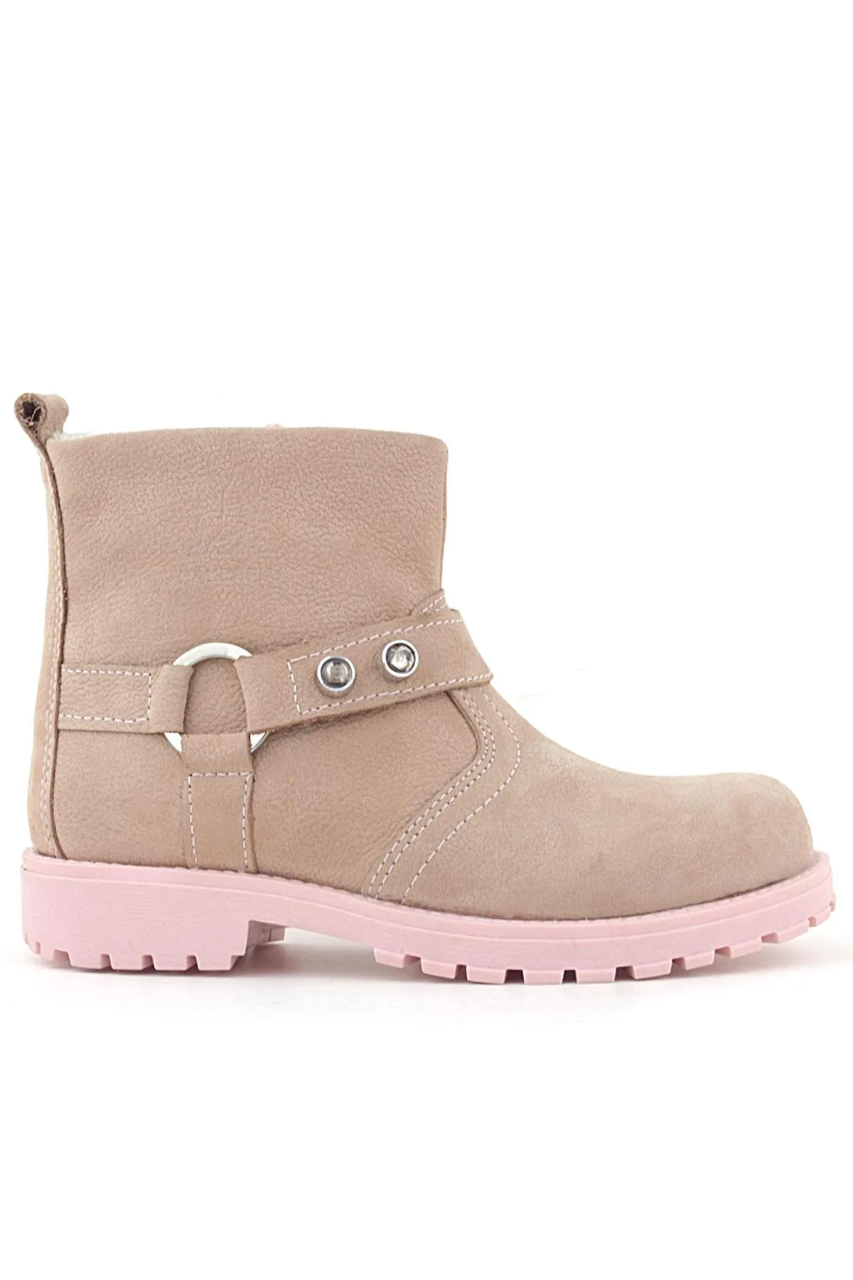 Chiron Hakiki Deri Pembe Fermuarlı Taşlı Kız Çocuk Bot