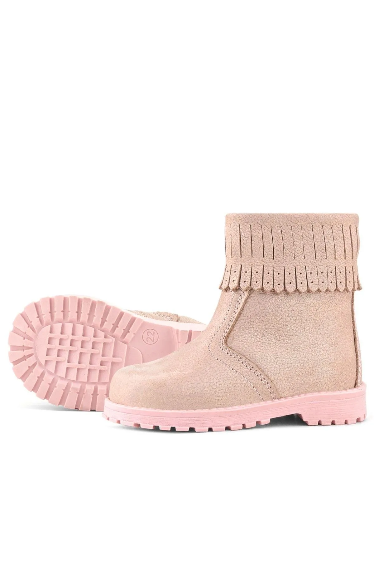 Chiron Hakiki Deri Pembe Simli Fermuarlı Kız Çocuk Bot Çizme