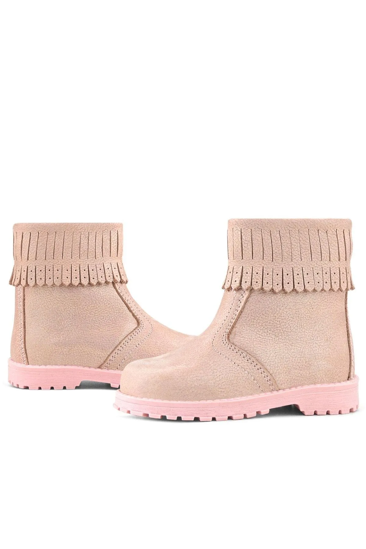 Chiron Hakiki Deri Pembe Simli Fermuarlı Kız Çocuk Bot Çizme