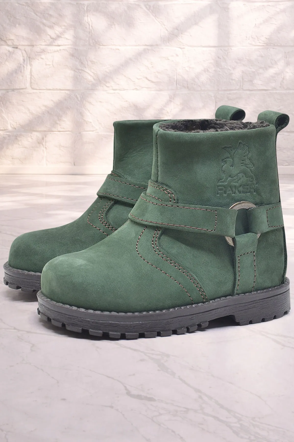 Chiron Hakiki Deri Yeşil Fermuarlı Unisex Bebek Bot