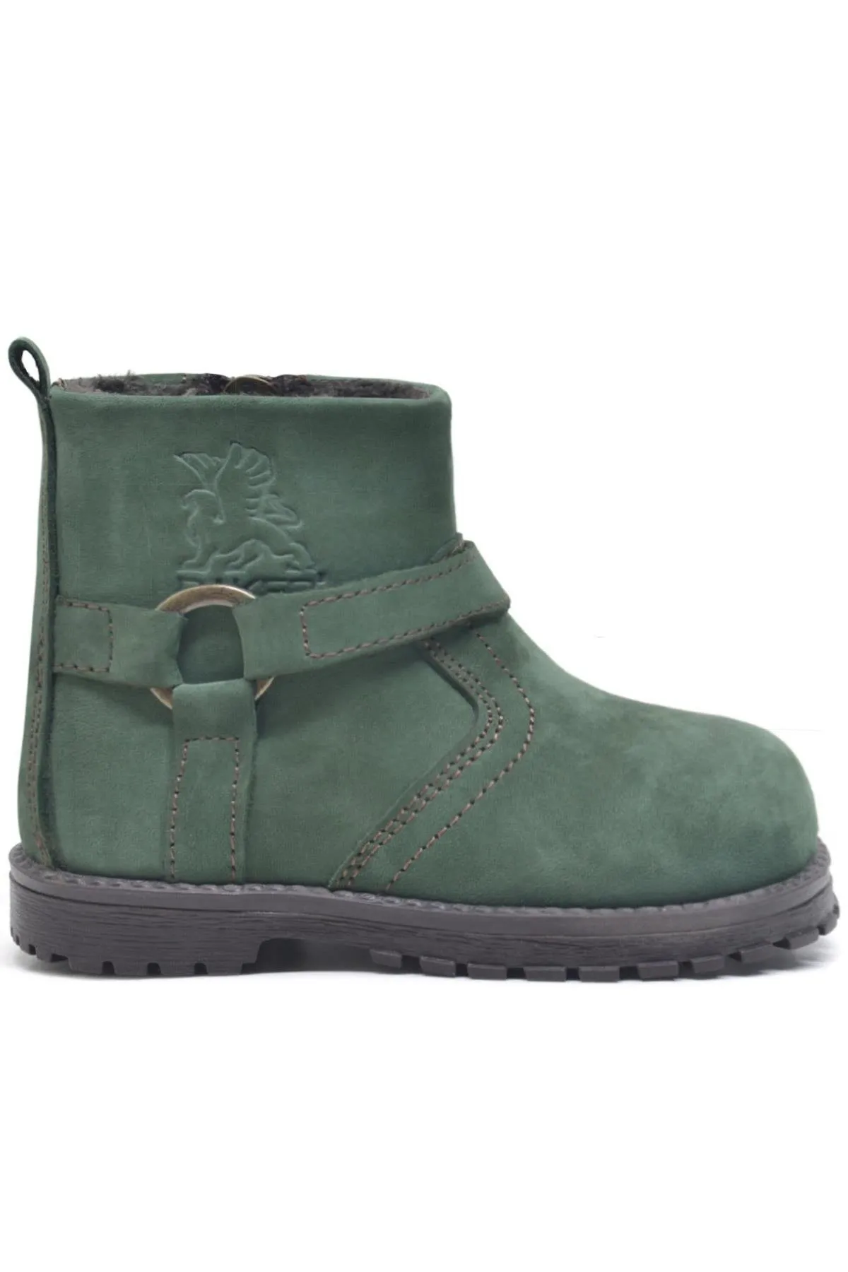Chiron Hakiki Deri Yeşil Fermuarlı Unisex Bebek Bot