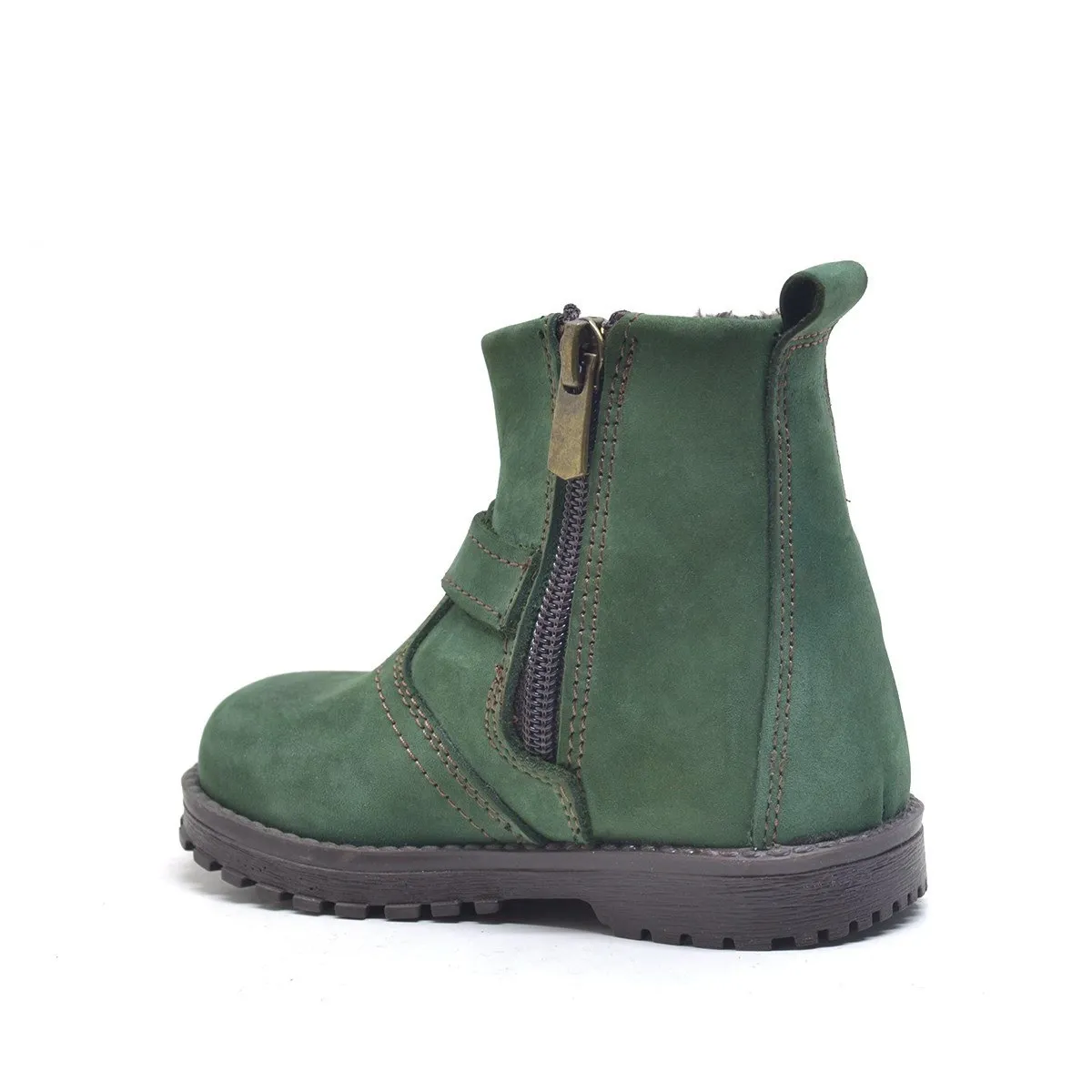 Chiron Hakiki Deri Yeşil Fermuarlı Unisex Bebek Bot