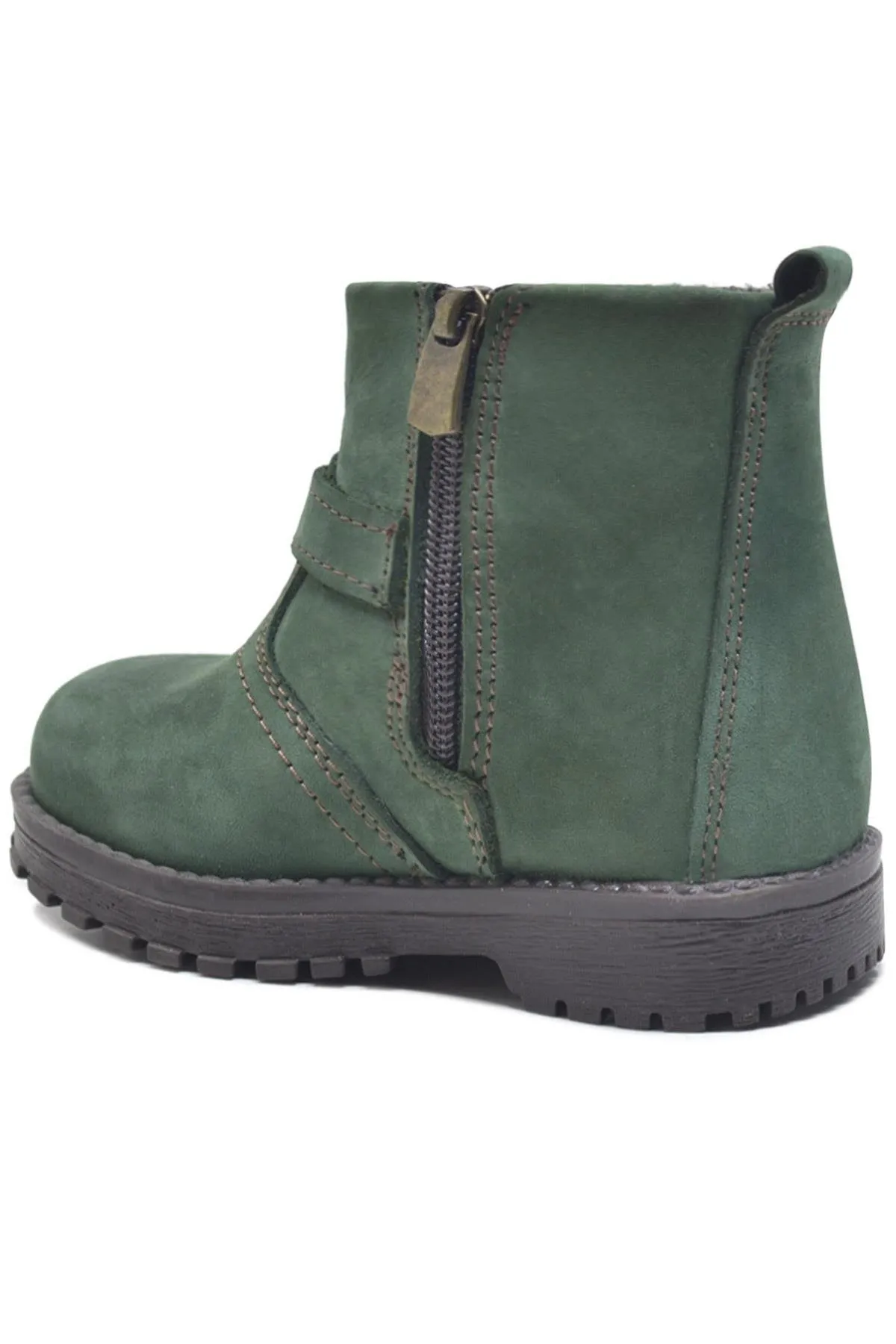 Chiron Hakiki Deri Yeşil Fermuarlı Unisex Bebek Bot