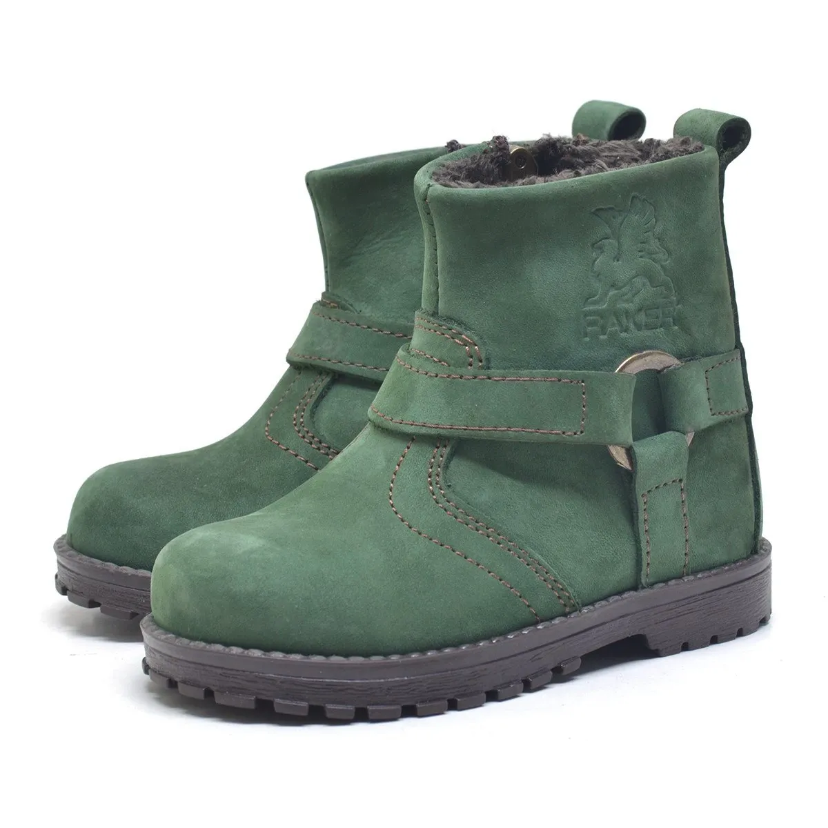 Chiron Hakiki Deri Yeşil Fermuarlı Unisex Bebek Bot