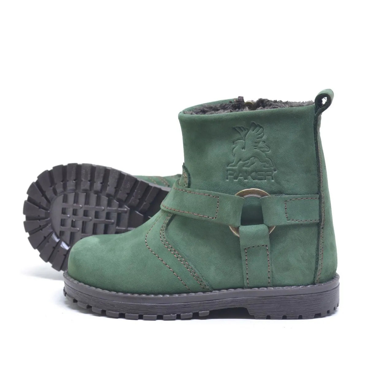 Chiron Hakiki Deri Yeşil Fermuarlı Unisex Bebek Bot